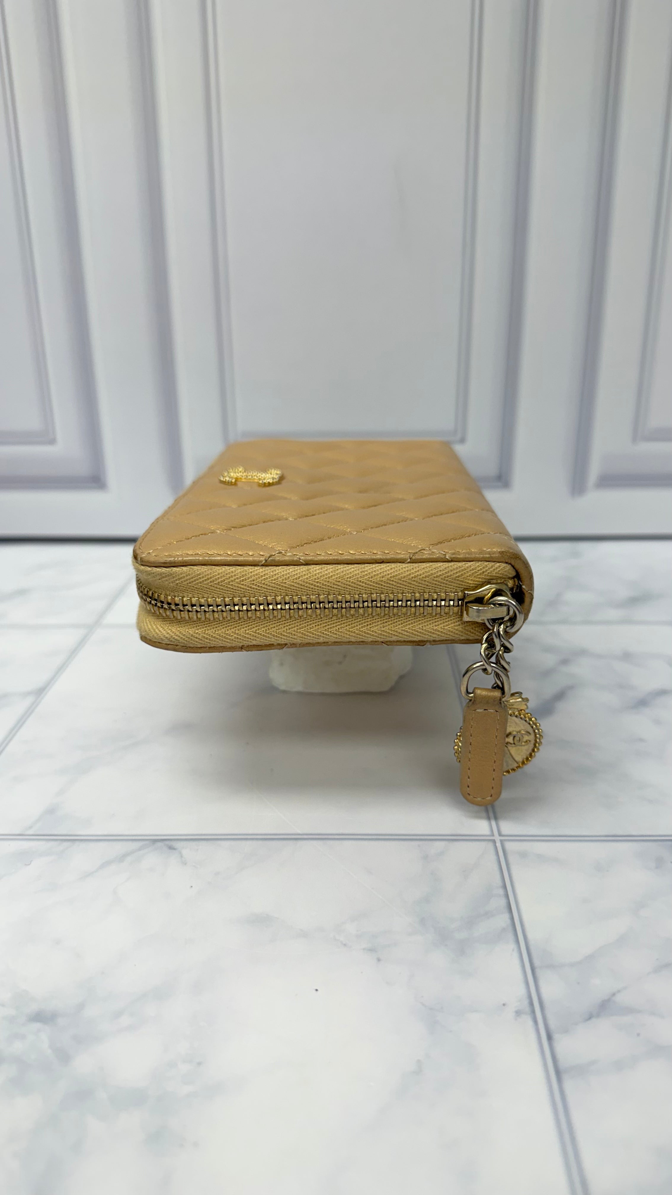 Chanel Gold Leather Zippy Wallet