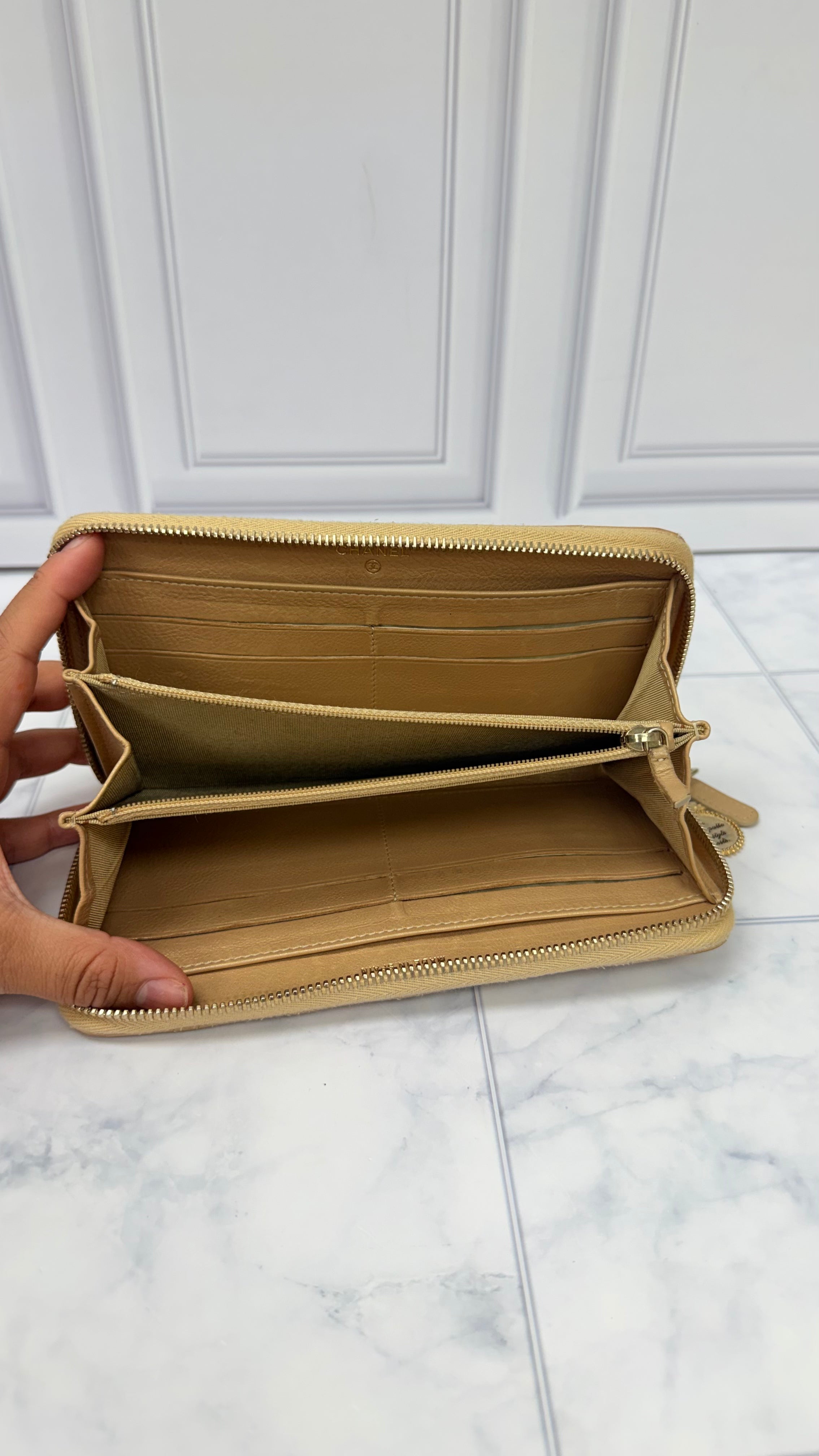 Chanel Gold Leather Zippy Wallet
