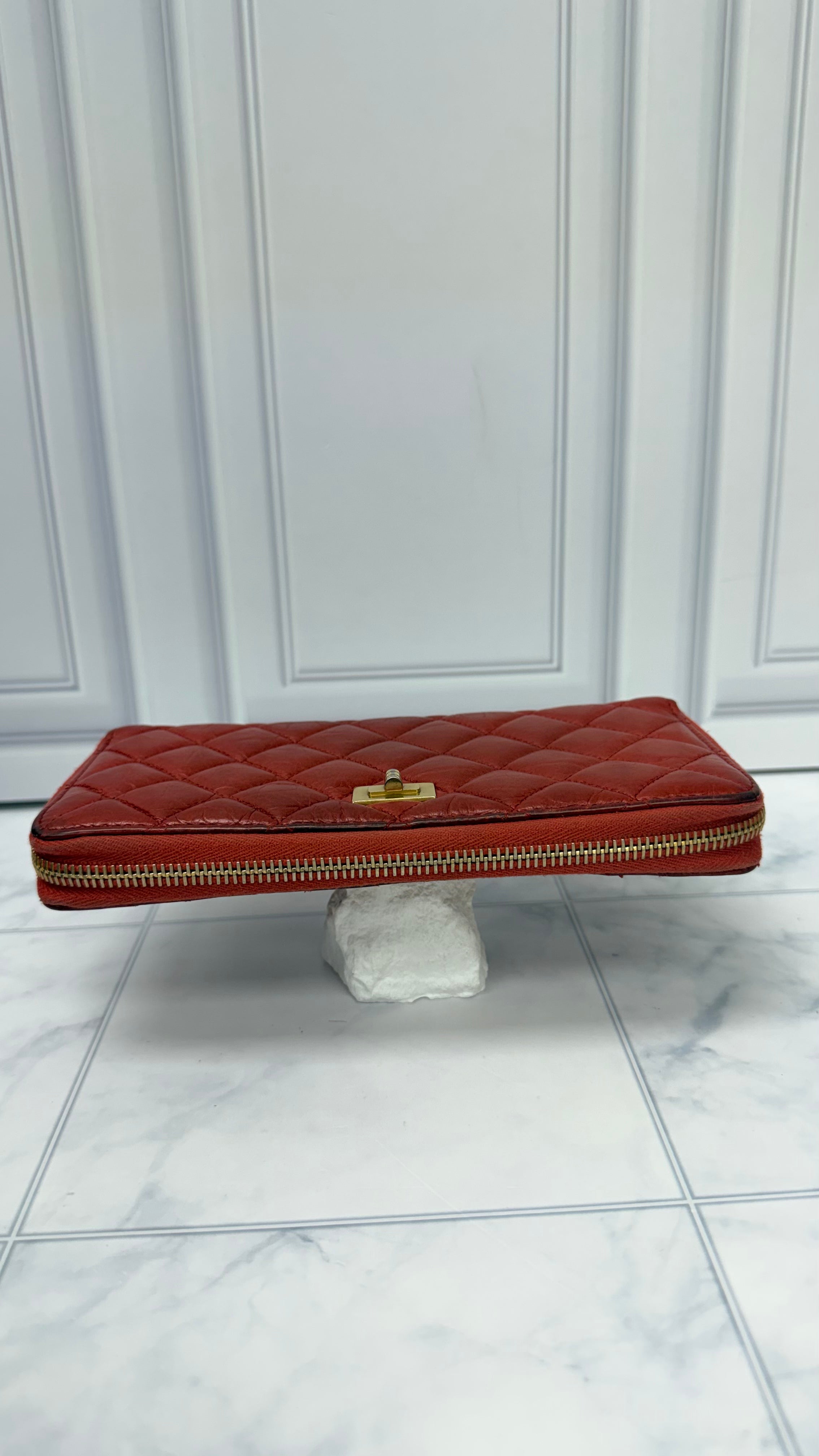 Chanel Burnt Orange Leather Reissue Zippy Wallet