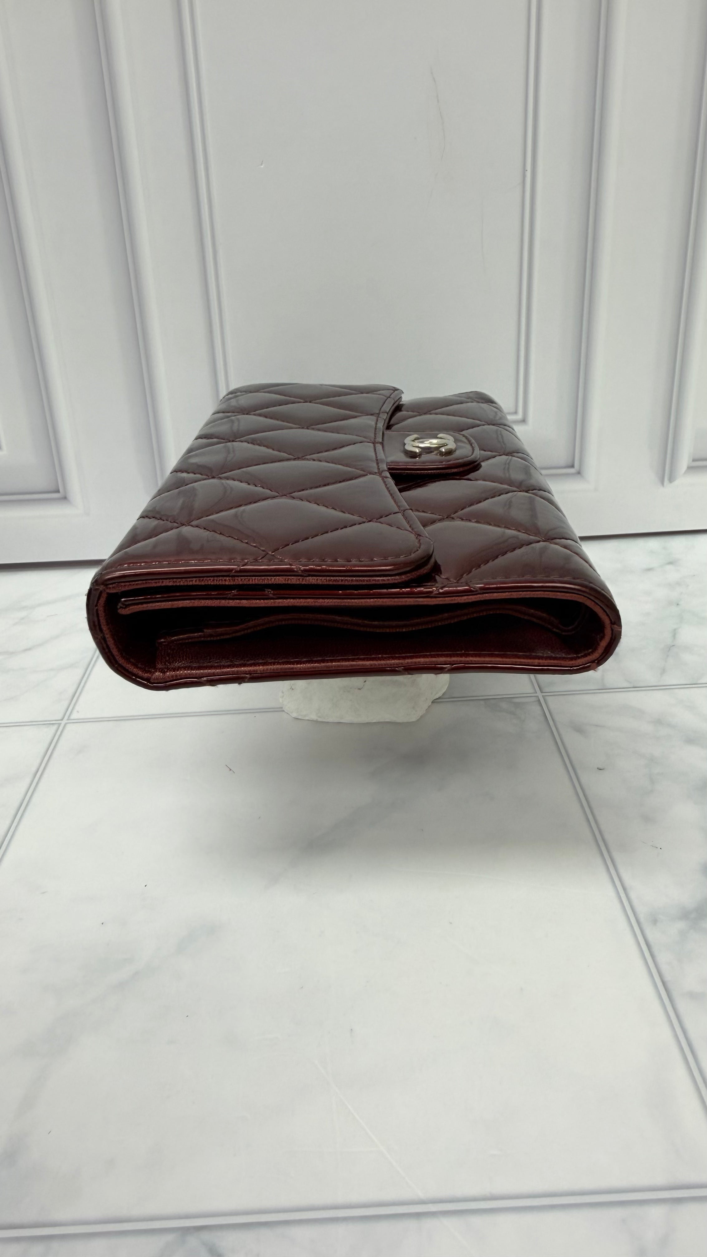 Chanel Burgundy Patent Leather Medium Flap Wallet
