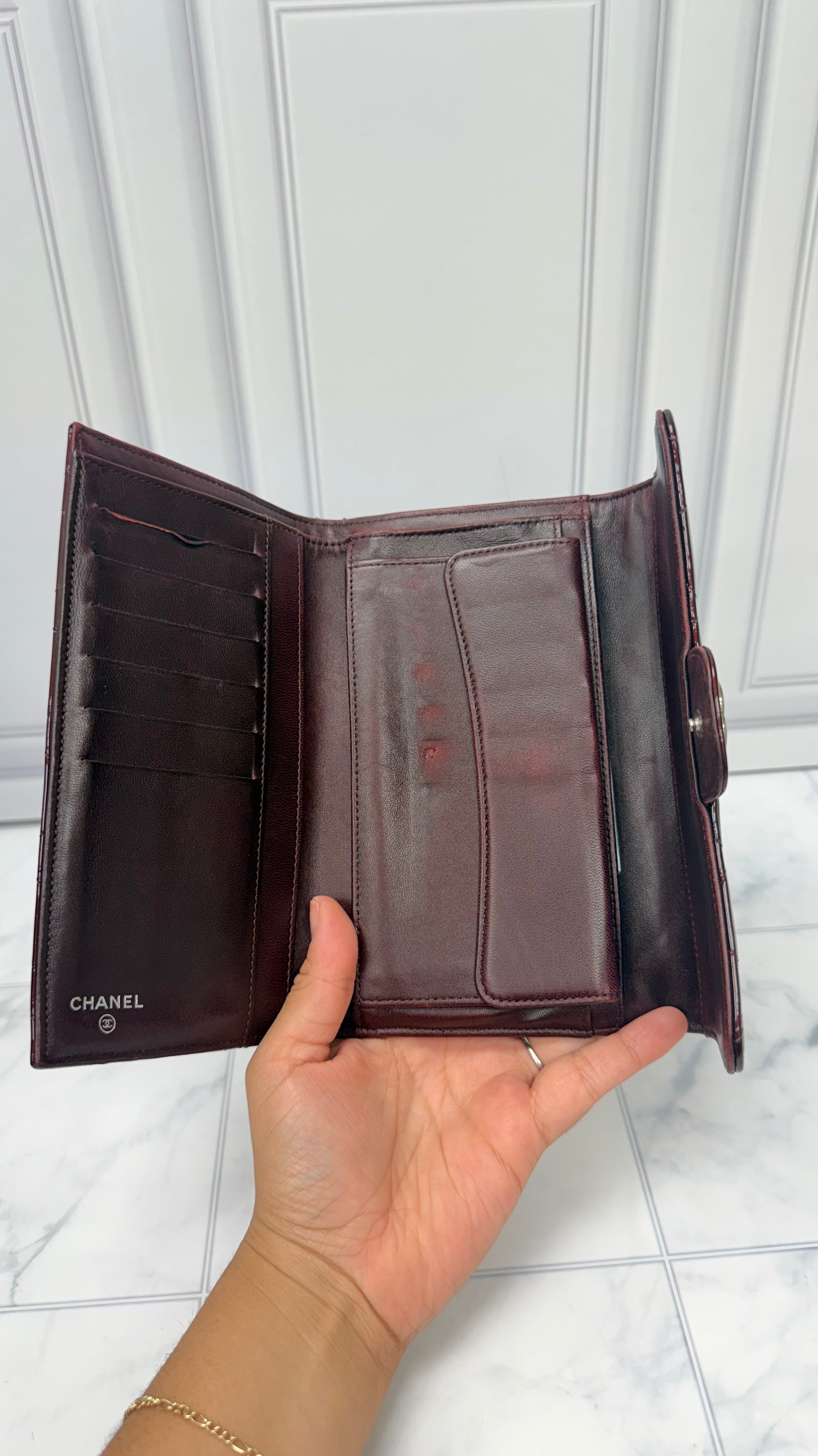 Chanel Burgundy Patent Leather Medium Flap Wallet