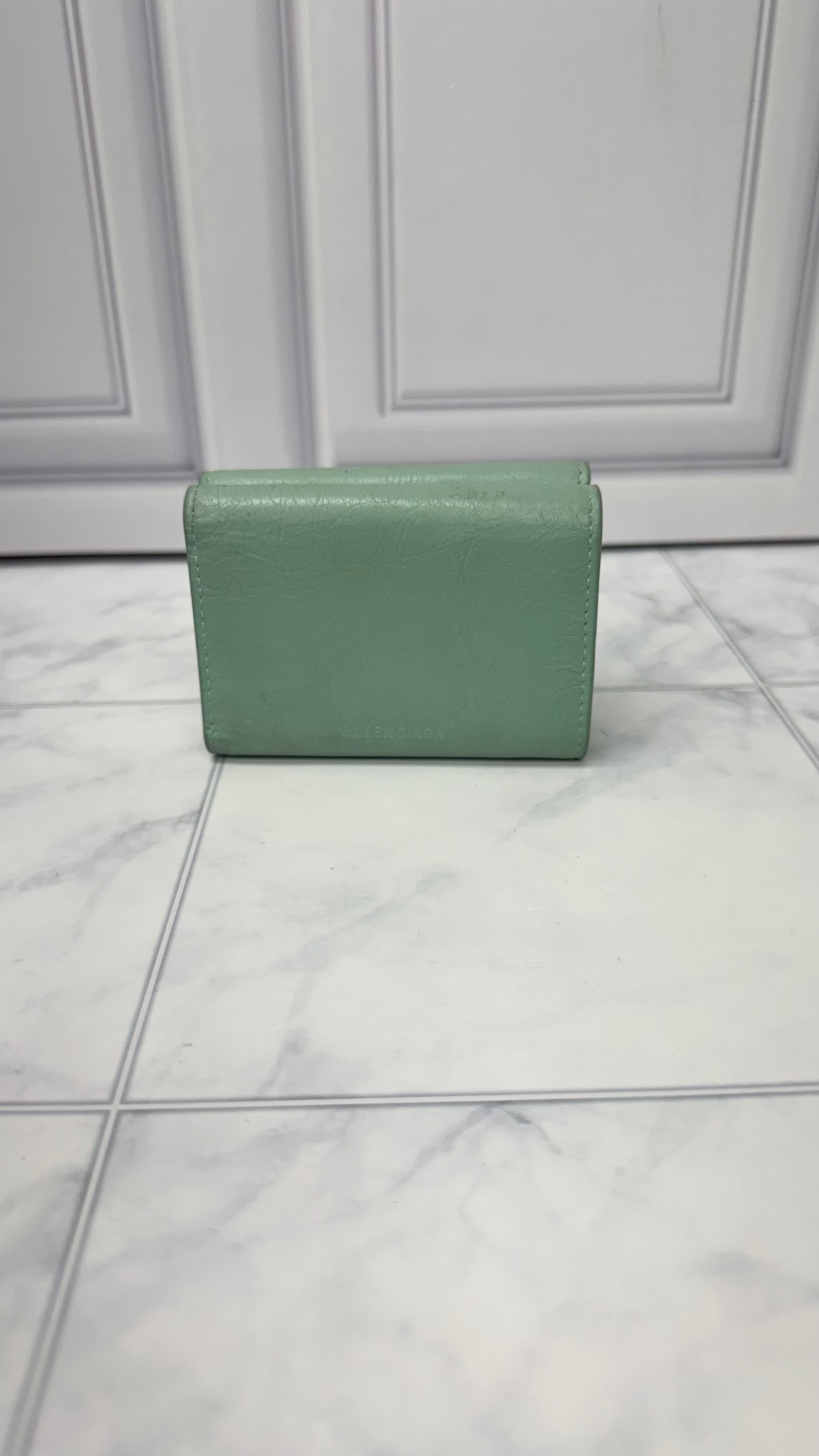 Balenciaga Blue Leather Trifold Compact Wallet