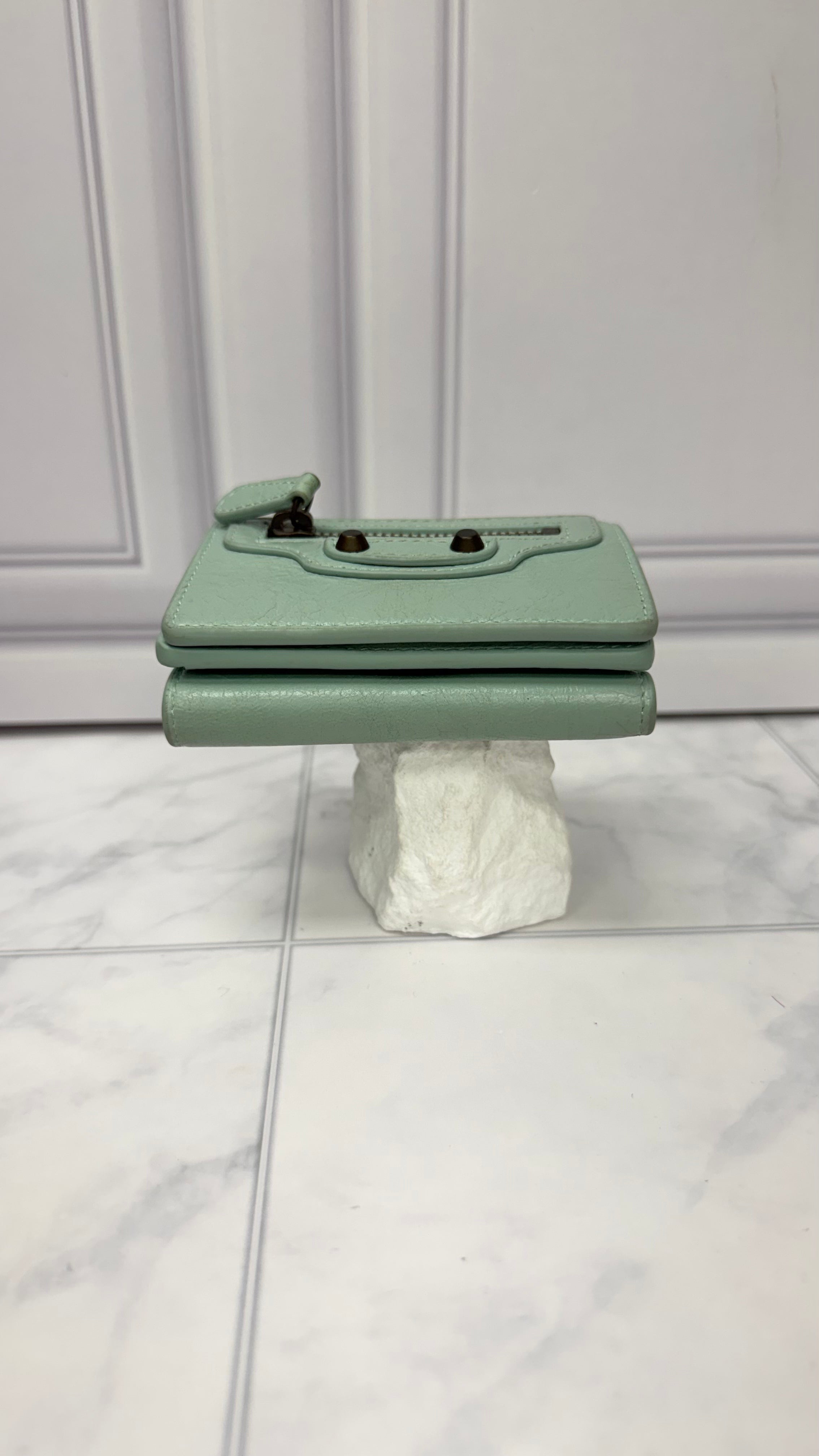 Balenciaga Blue Leather Trifold Compact Wallet