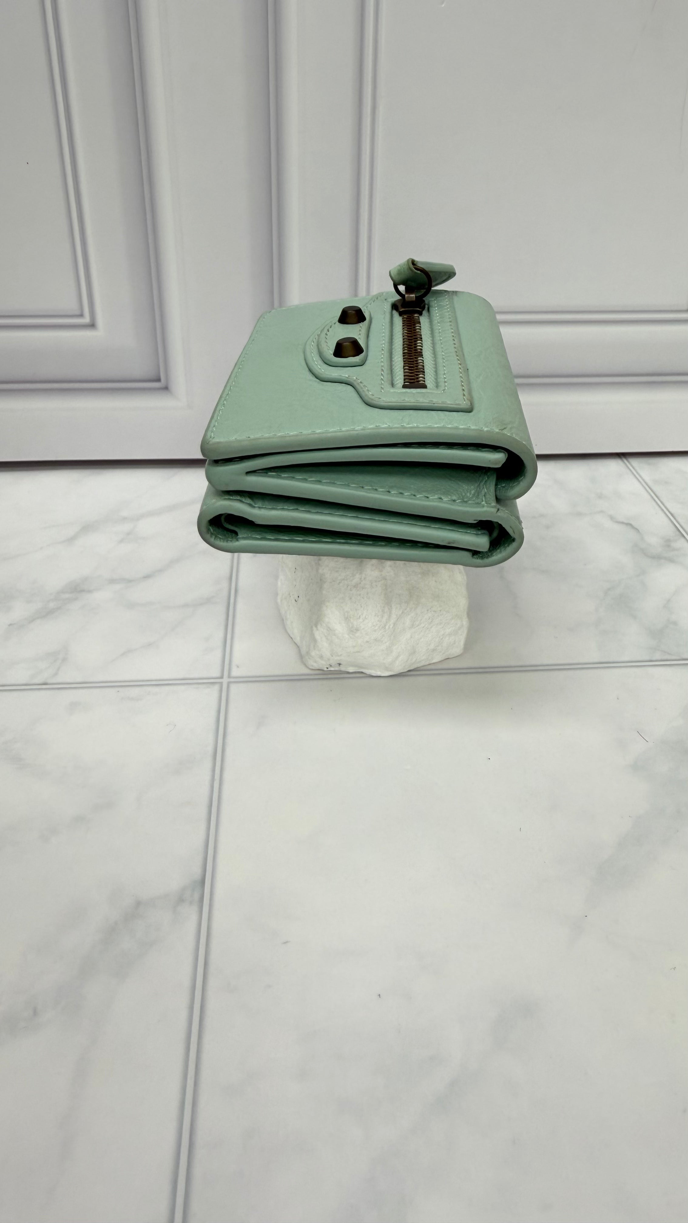 Balenciaga Blue Leather Trifold Compact Wallet