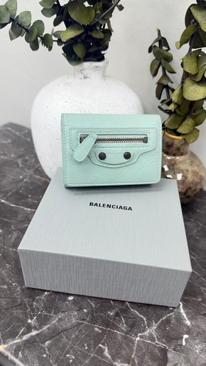 Balenciaga Blue Leather Trifold Compact Wallet