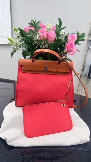 Hermes Red Toile Canvas Herbag Zip 31 Handbag
