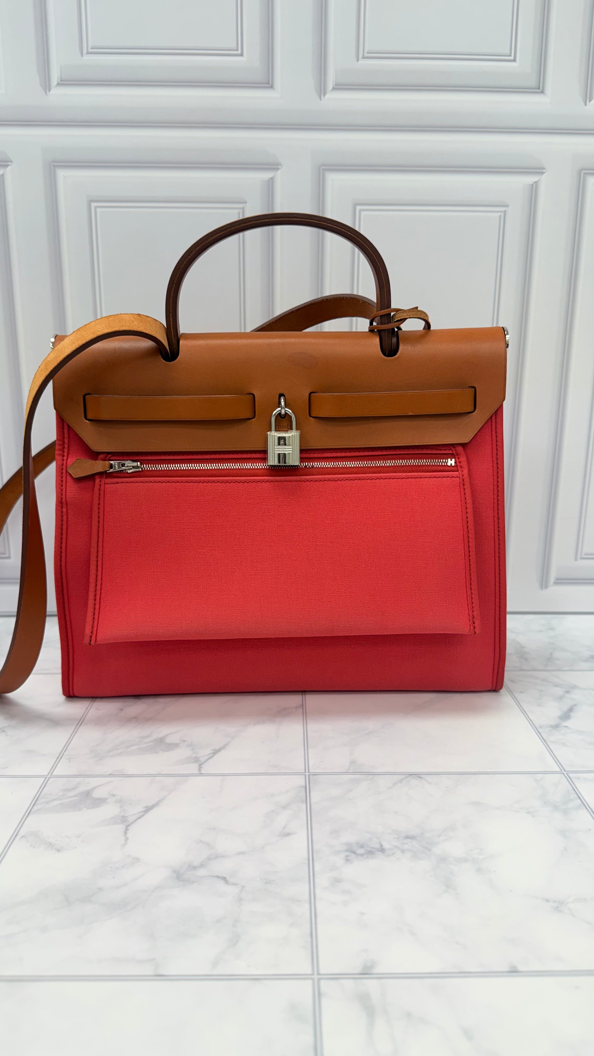 Hermes Red Toile Canvas Herbag Zip 31 Handbag