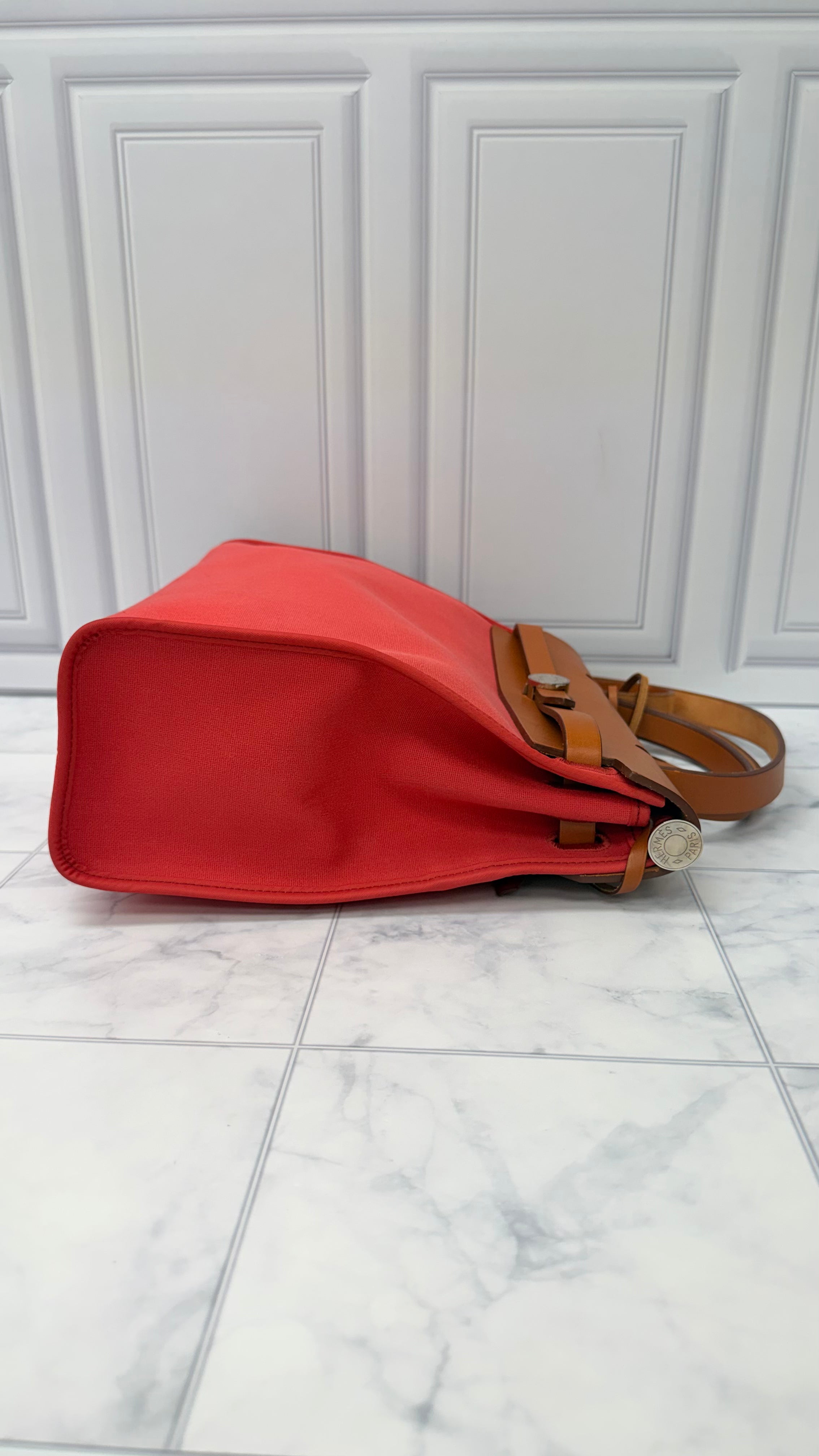 Hermes Red Toile Canvas Herbag Zip 31 Handbag