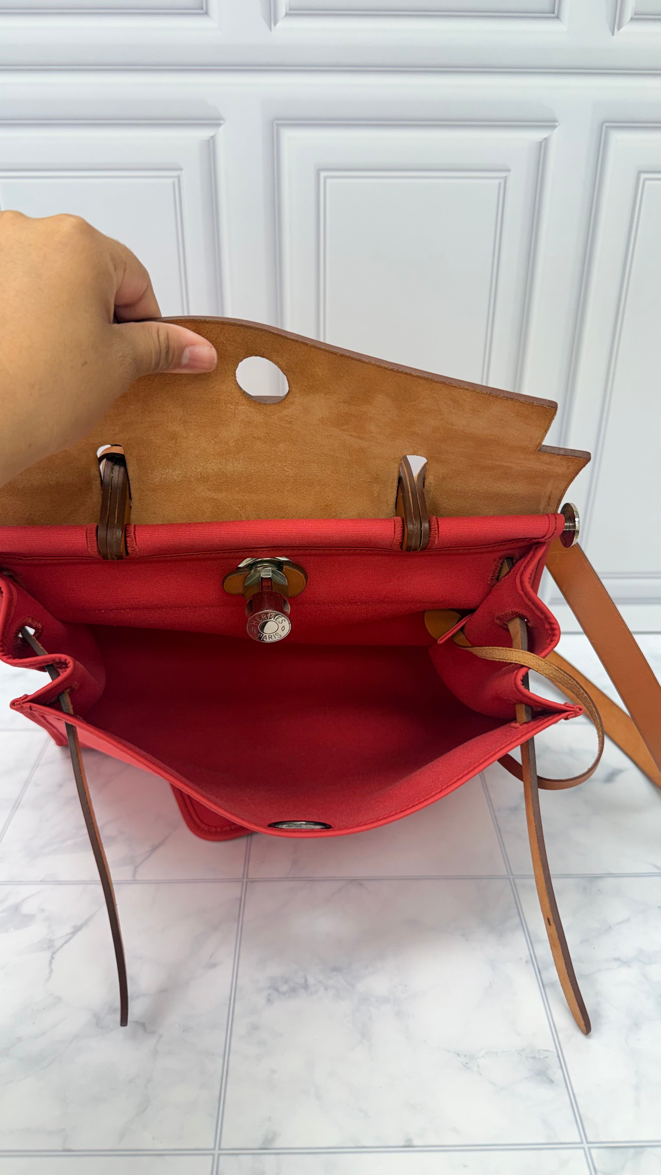 Hermes Red Toile Canvas Herbag Zip 31 Handbag