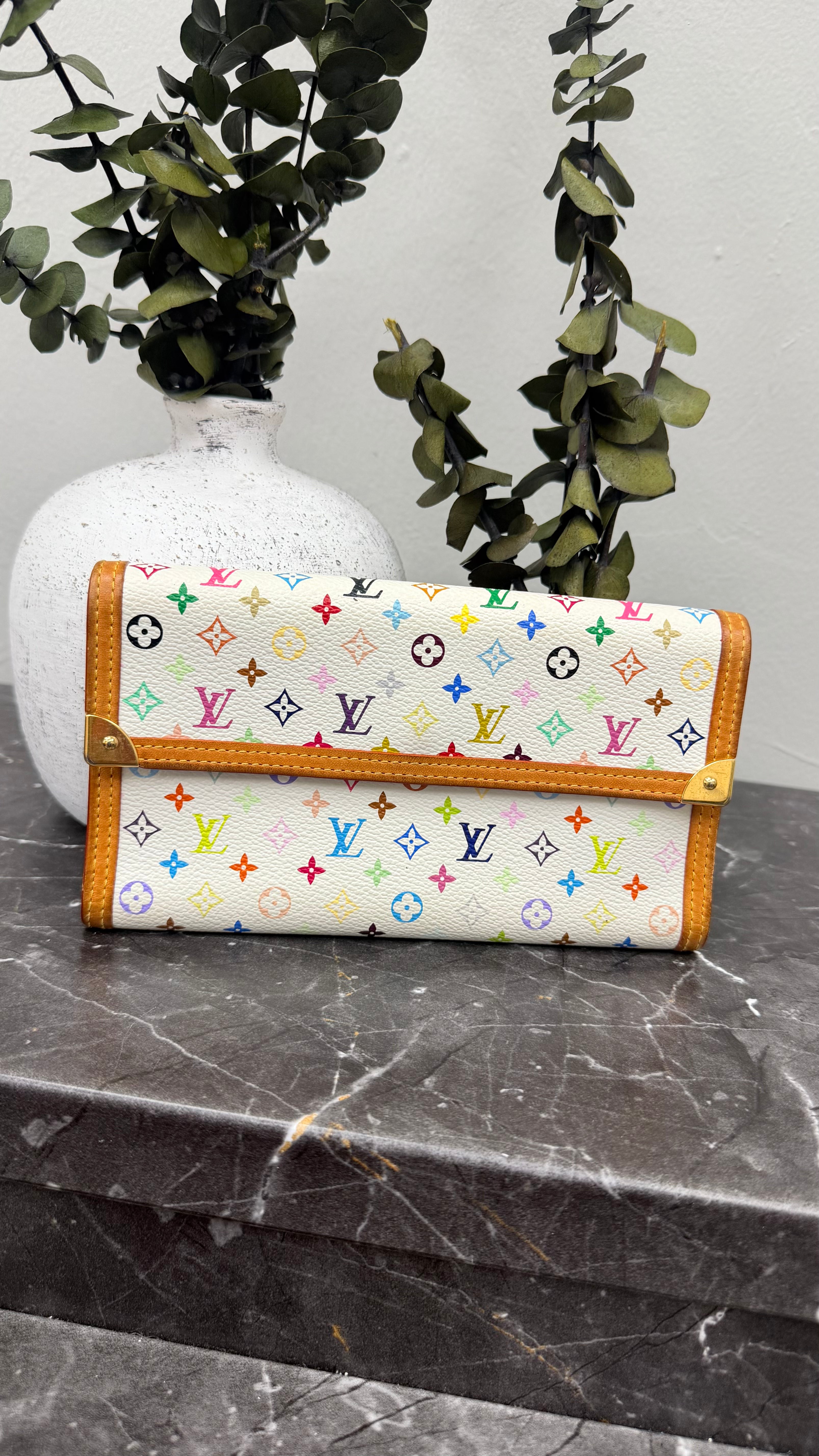 Louis Vuitton White Multicolor Monogram International Wallet