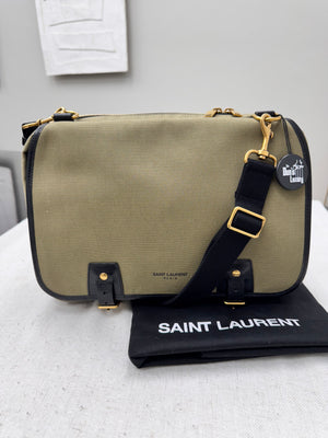 *DONS DROP* LIKE NEW - Saint Laurent YSL Green Canvas Medium Messenger Bag