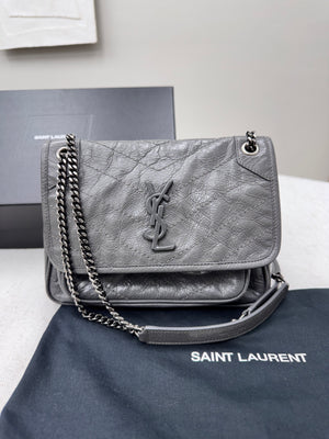*DONS DROP* Saint Laurent YSL Grey Crinkled Leather Niki Handbag