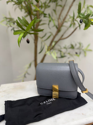 LIKE NEW - Celine Grey Liege Calfskin Leather Classic Small Box Flap Bag