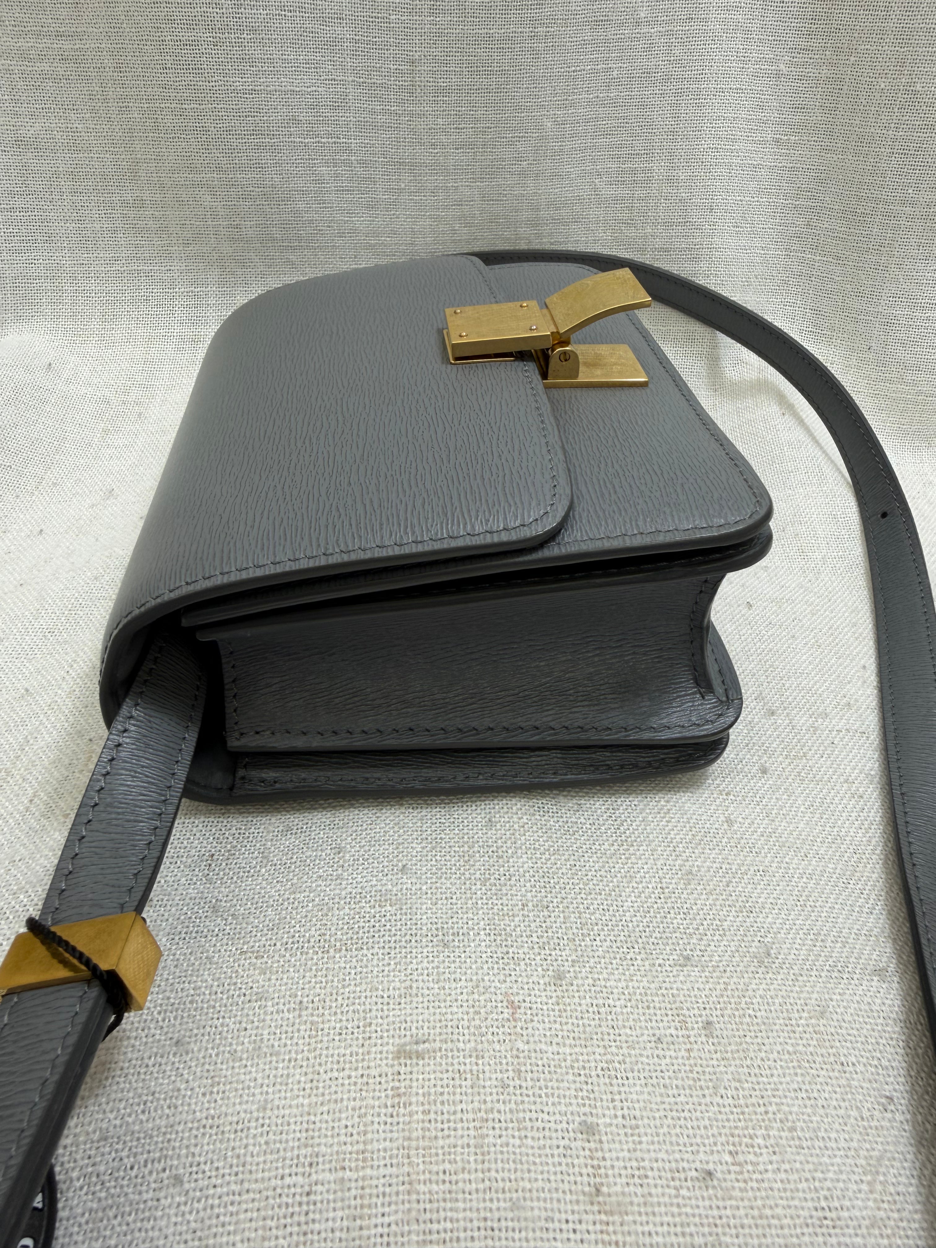 LIKE NEW - Celine Grey Liege Calfskin Leather Classic Small Box Flap Bag