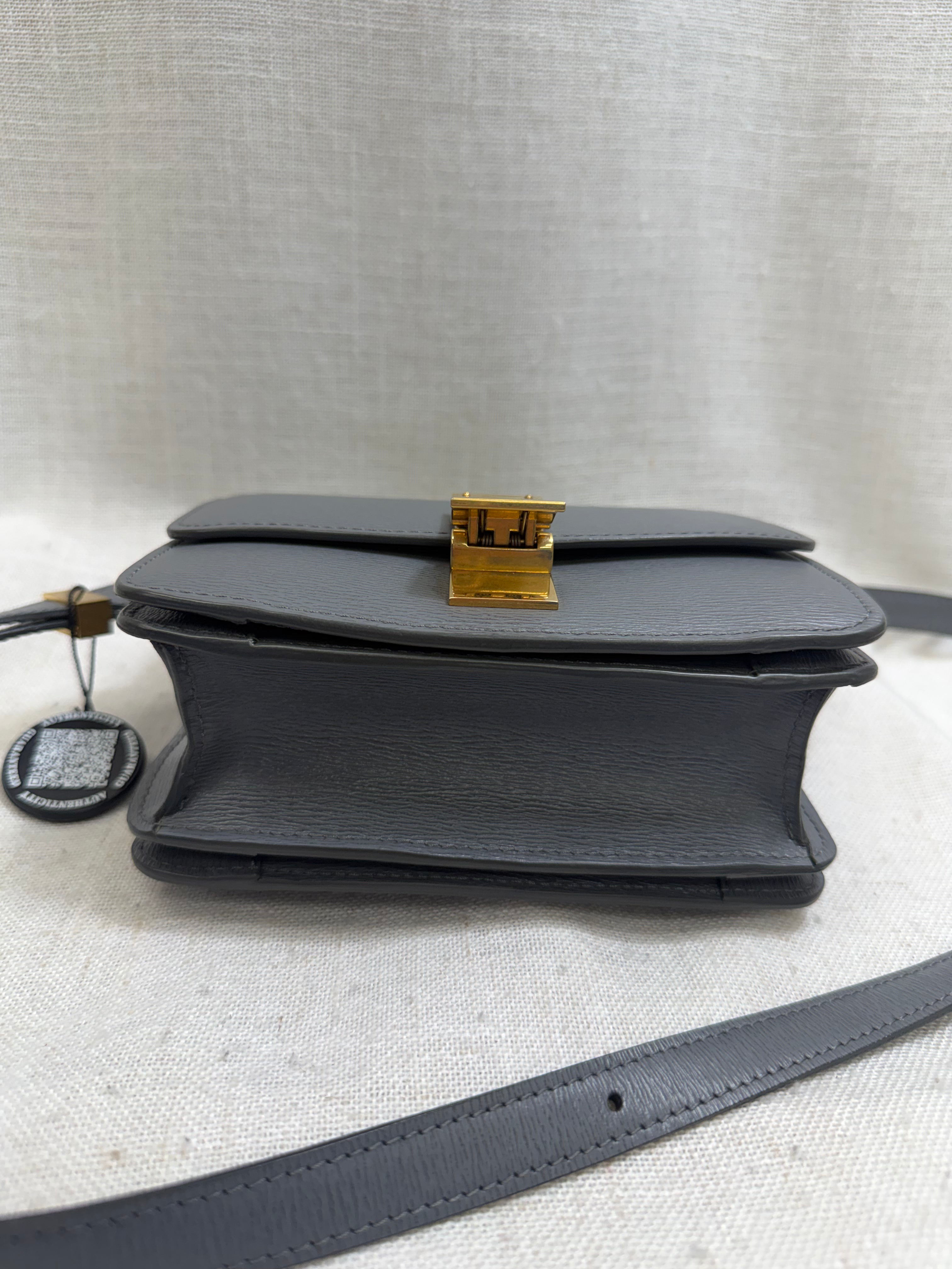 LIKE NEW - Celine Grey Liege Calfskin Leather Classic Small Box Flap Bag