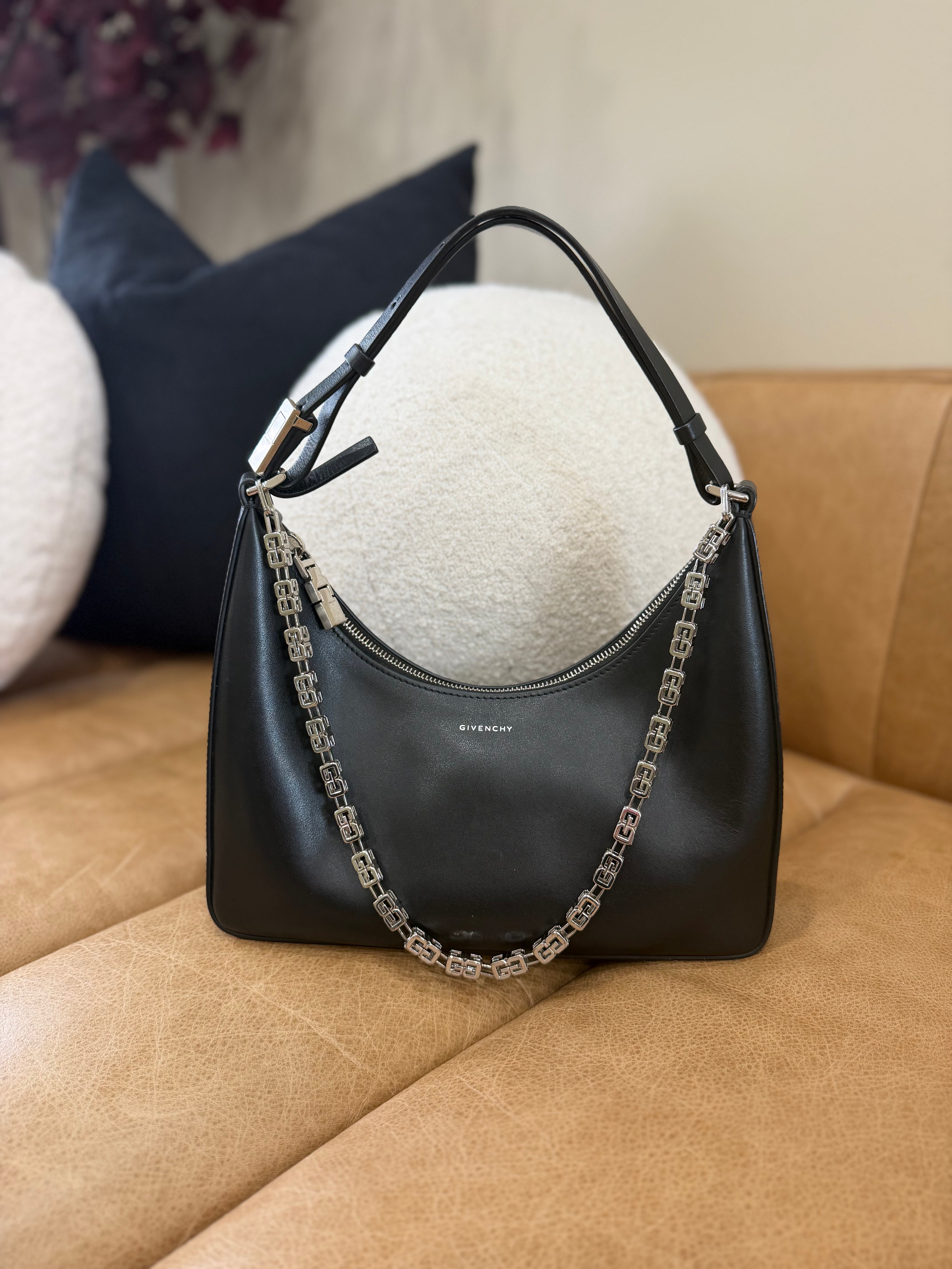 Givenchy Black Calfskin Leather Moon Cut Out Handbag