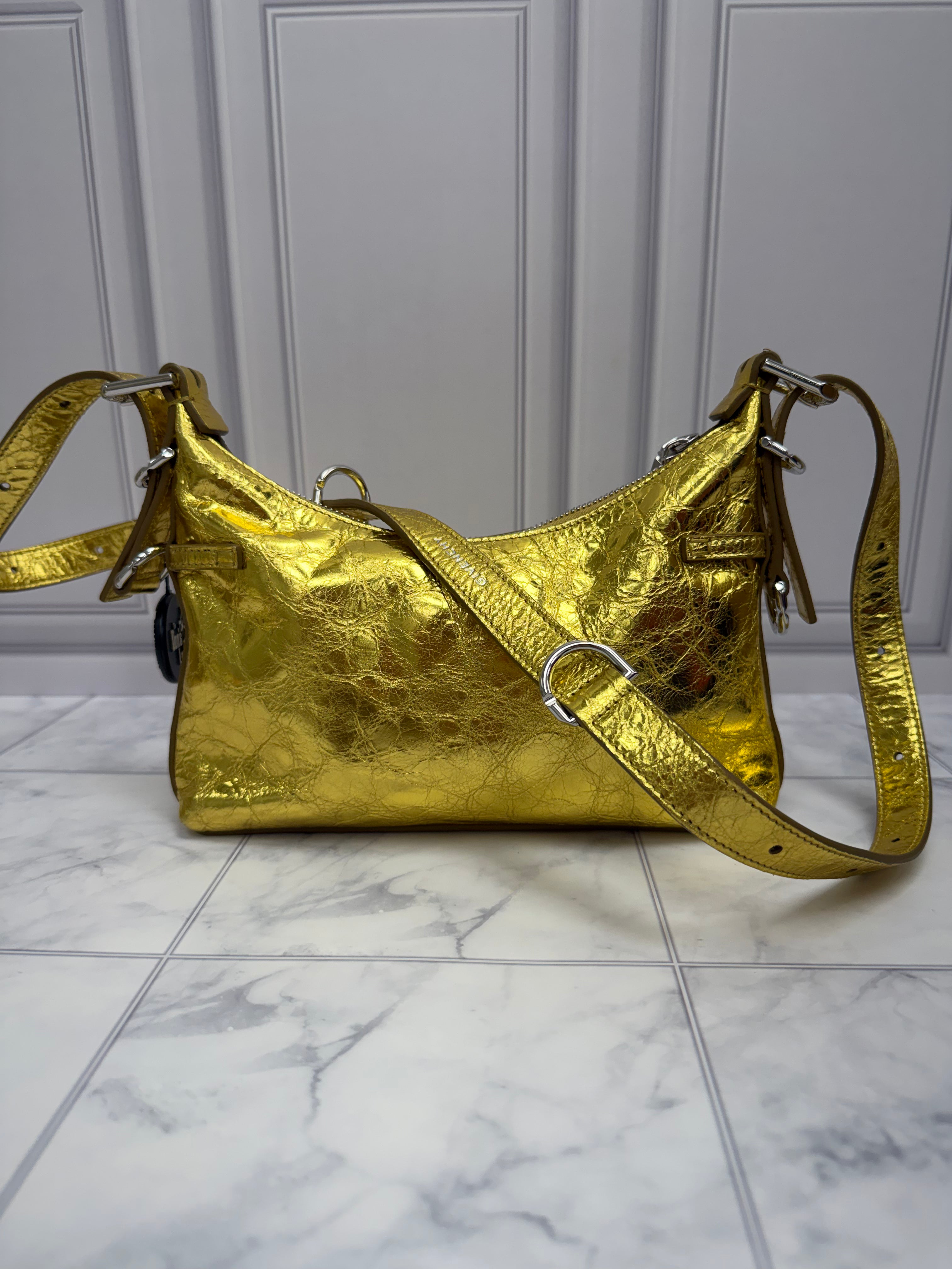 *DONS DROP* LIKE NEW - Givenchy Metallic Gold Cracked Leather Mini Voyou Shoulder Bag