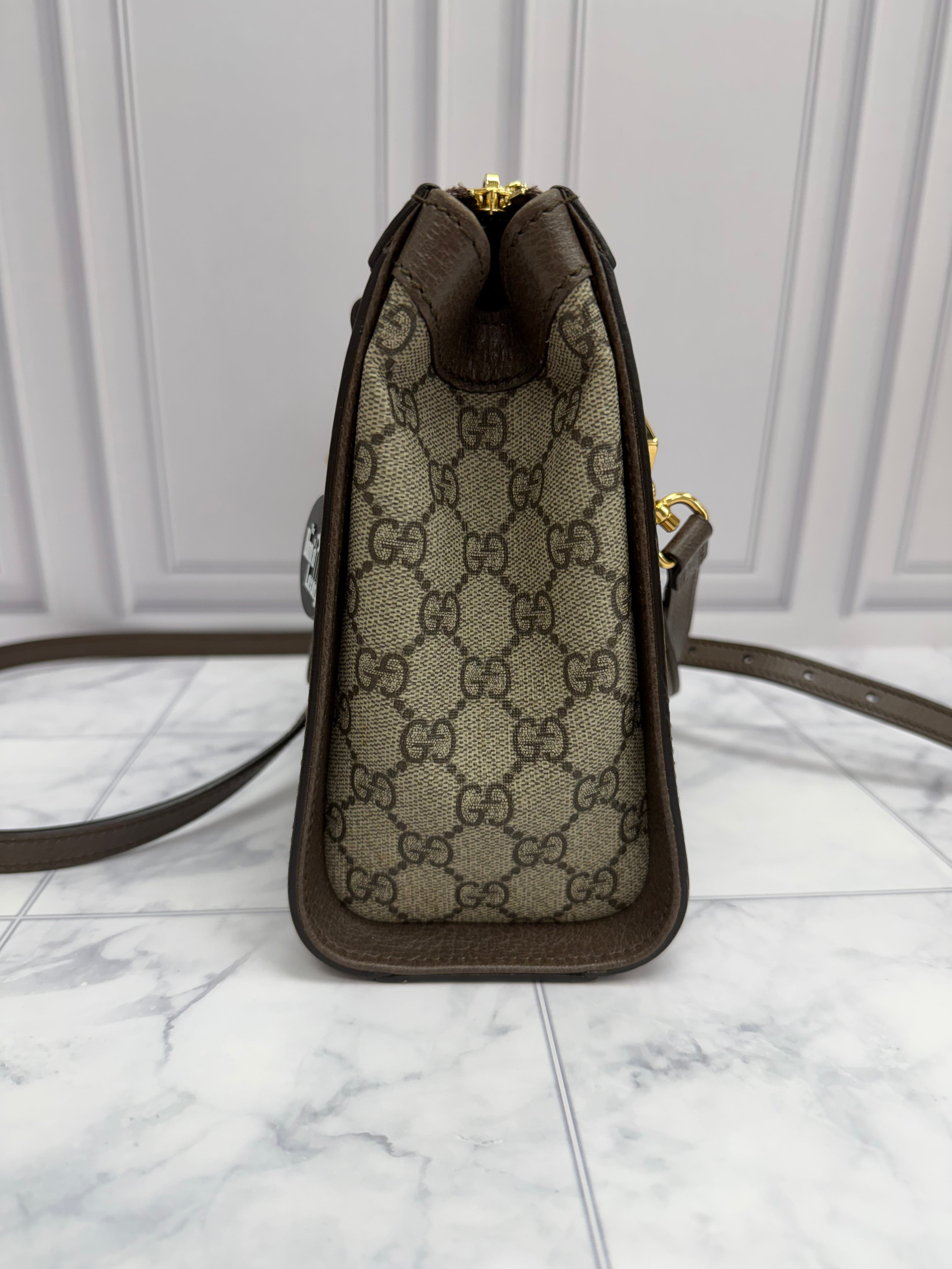*DONS  DROP* Gucci Supreme Canvas & Brown Leather Ophidia Small Tote