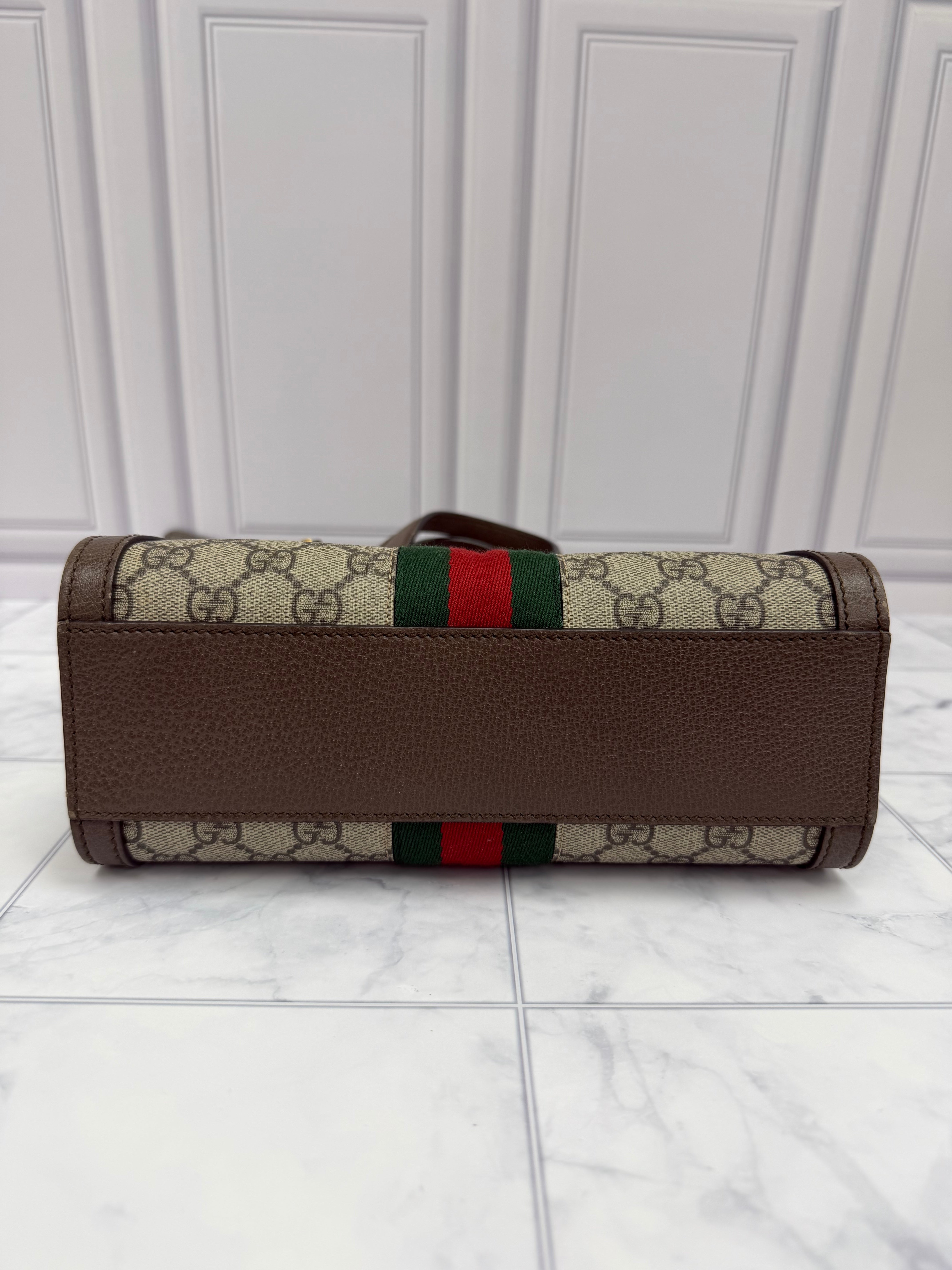 *DONS  DROP* Gucci Supreme Canvas & Brown Leather Ophidia Small Tote