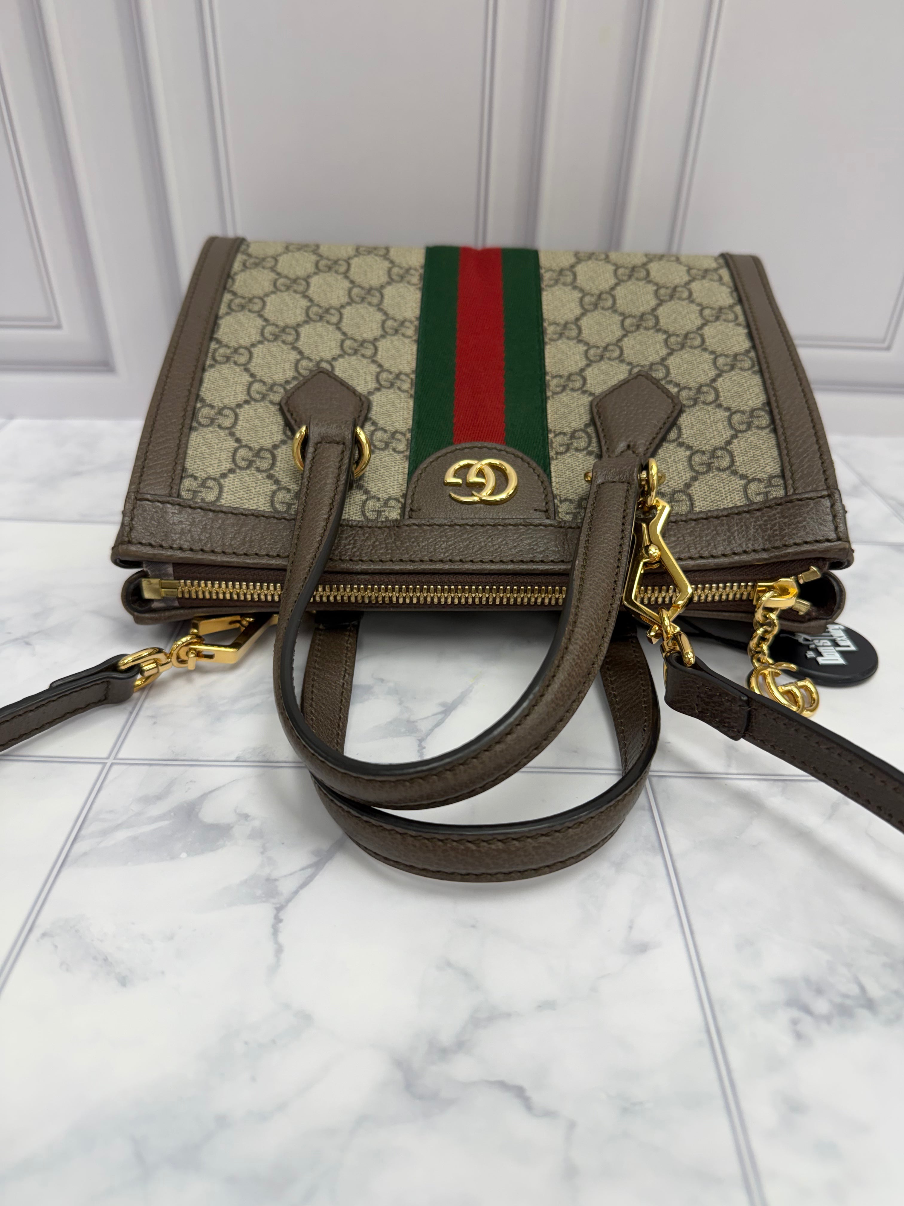 *DONS  DROP* Gucci Supreme Canvas & Brown Leather Ophidia Small Tote