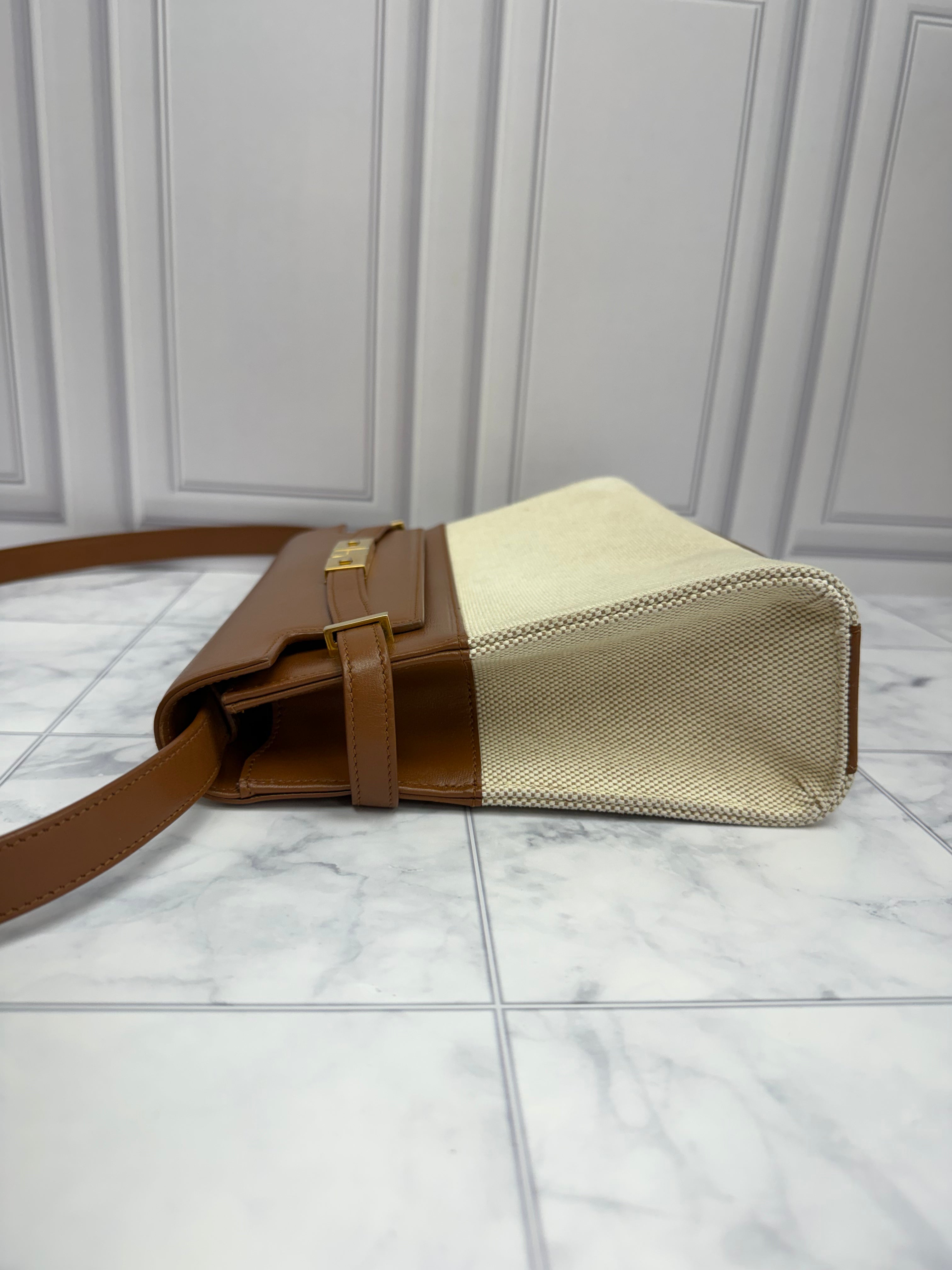 *DONS DROP* Saint Laurent YSL Beige Canvas Manhattan Shoulder Bag