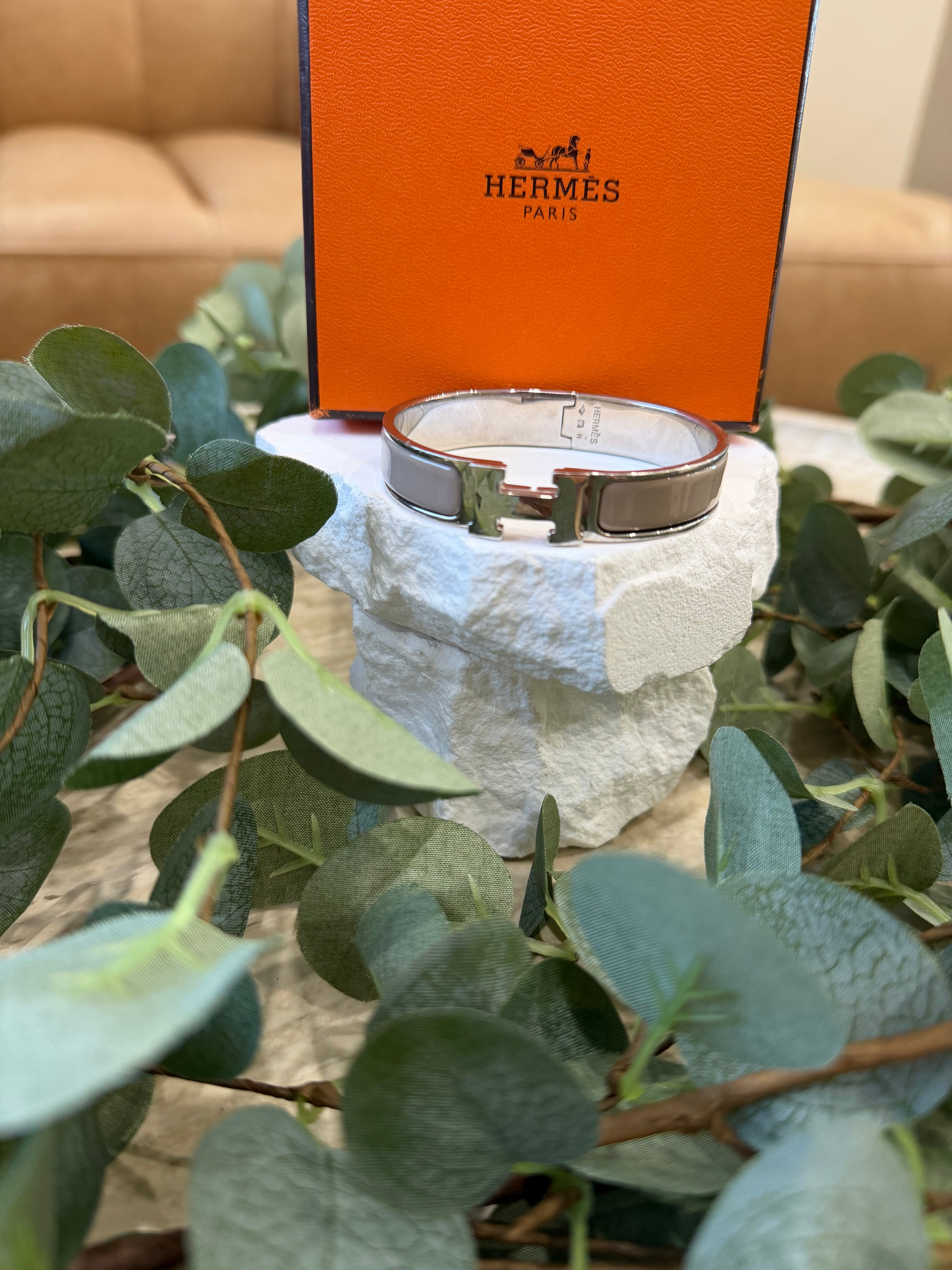 Hermes Taupe & Silver Clic Clac H Bracelet