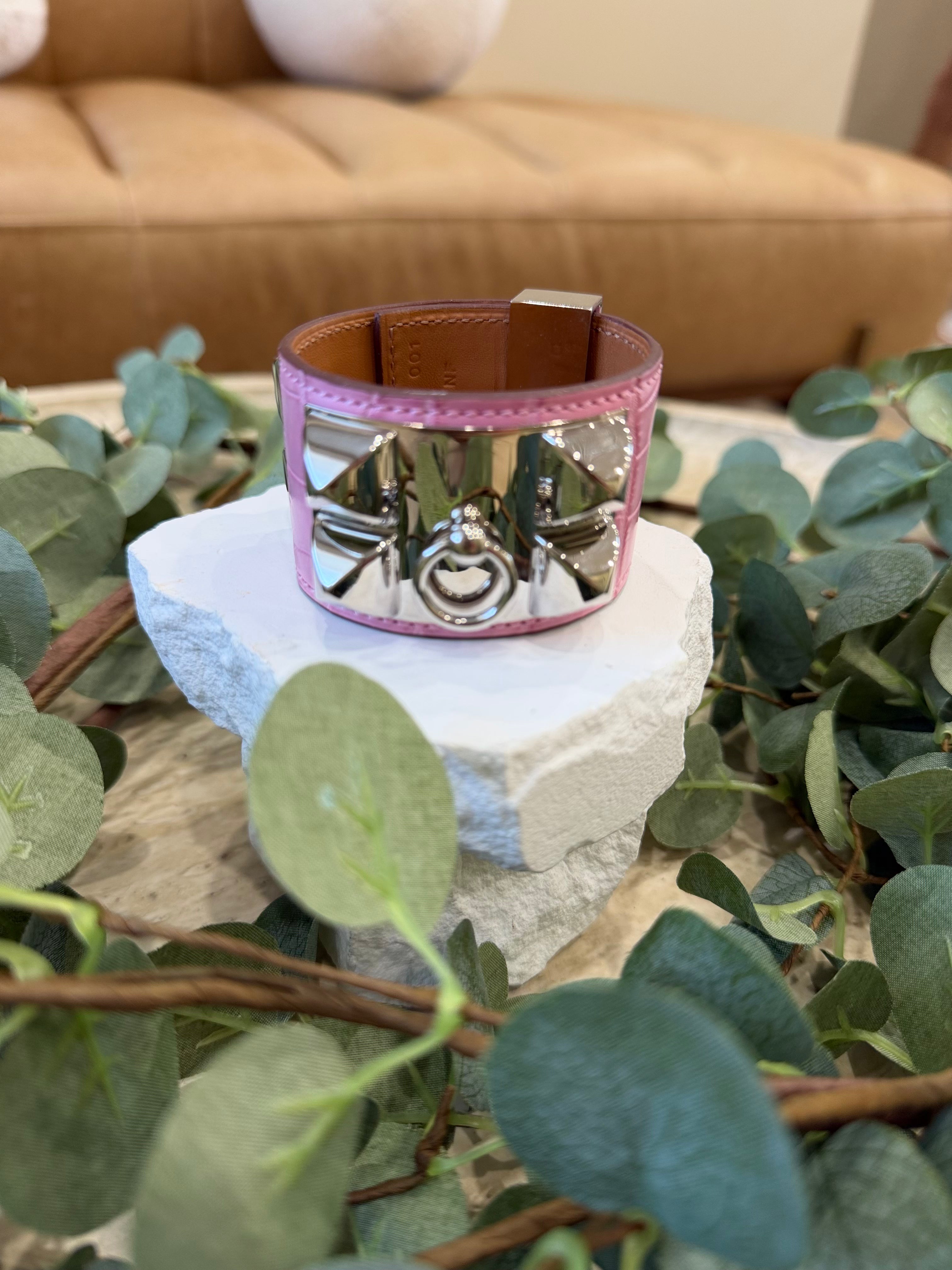 Hermes Pink Alligator Collier De Chien Bracelet