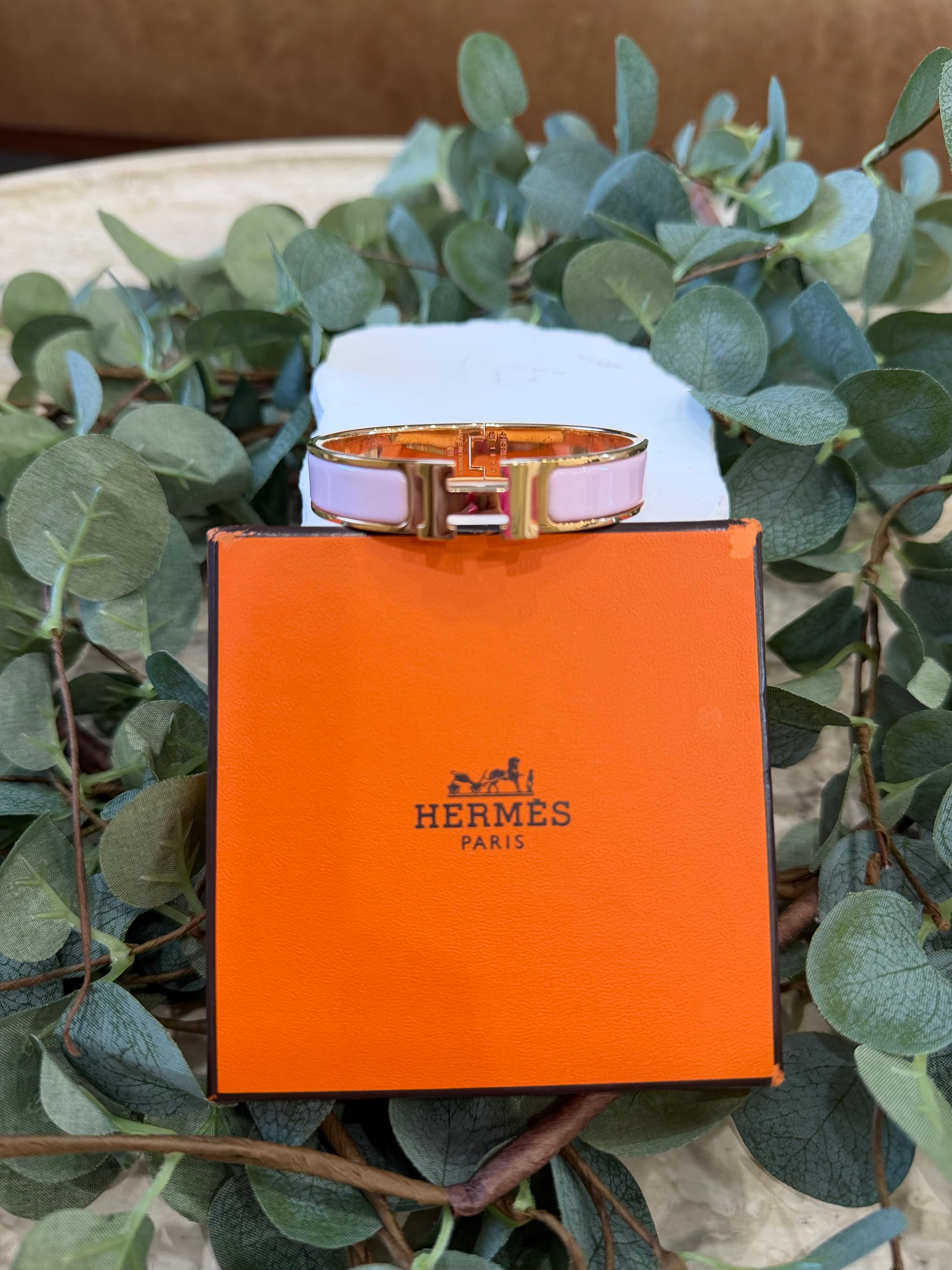 Hermes Pink & Gold Tone Clic Clac H Bracelet