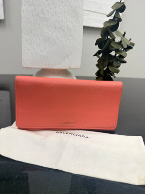 Balenciaga Coral Pink Grained Leather Flap wallet