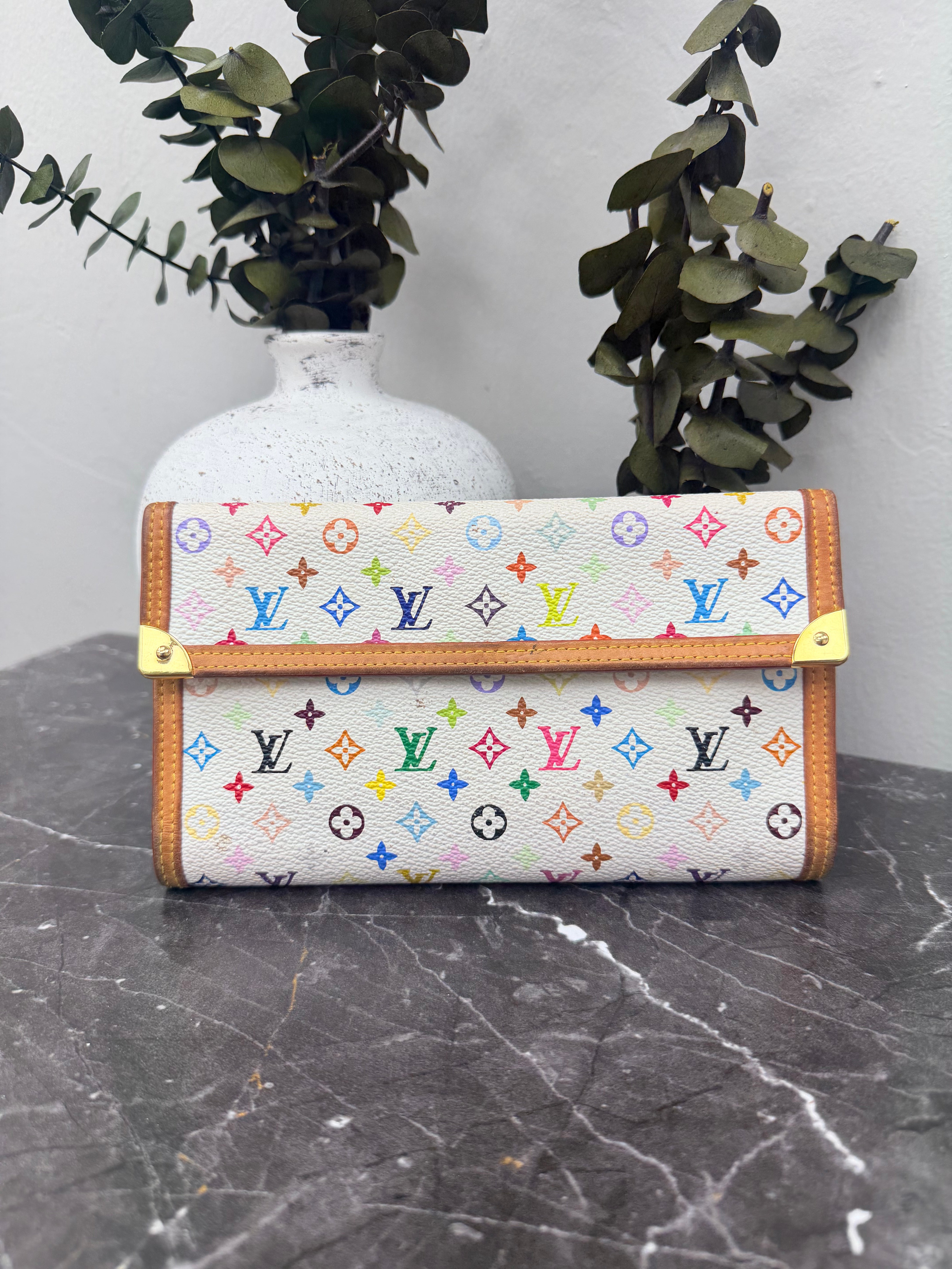 Louis Vuitton White Multicolor Monogram International Wallet