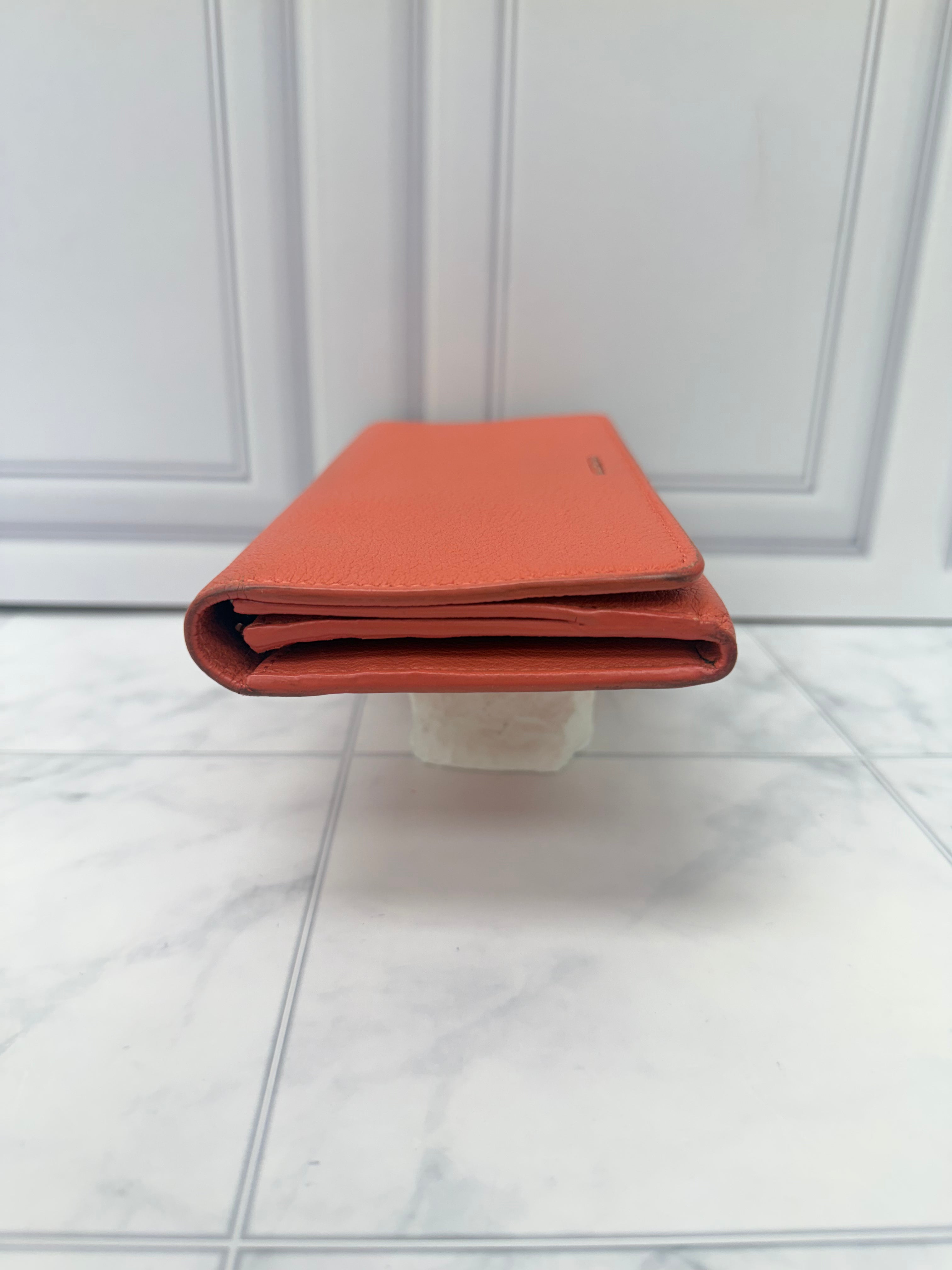 Balenciaga Coral Pink Grained Leather Flap wallet