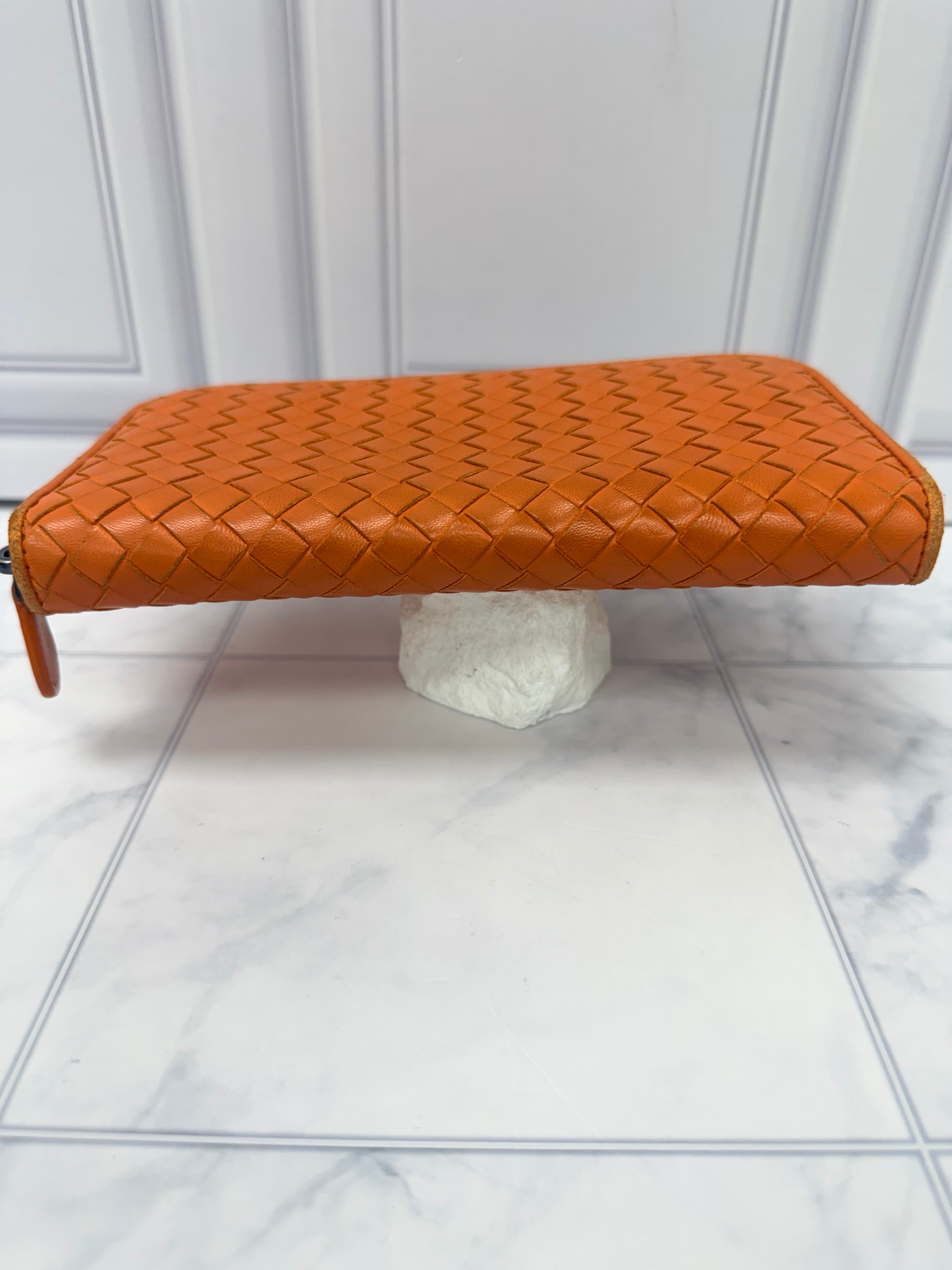 Bottega Veneta Orange Intrecciato leather Zippy Wallet