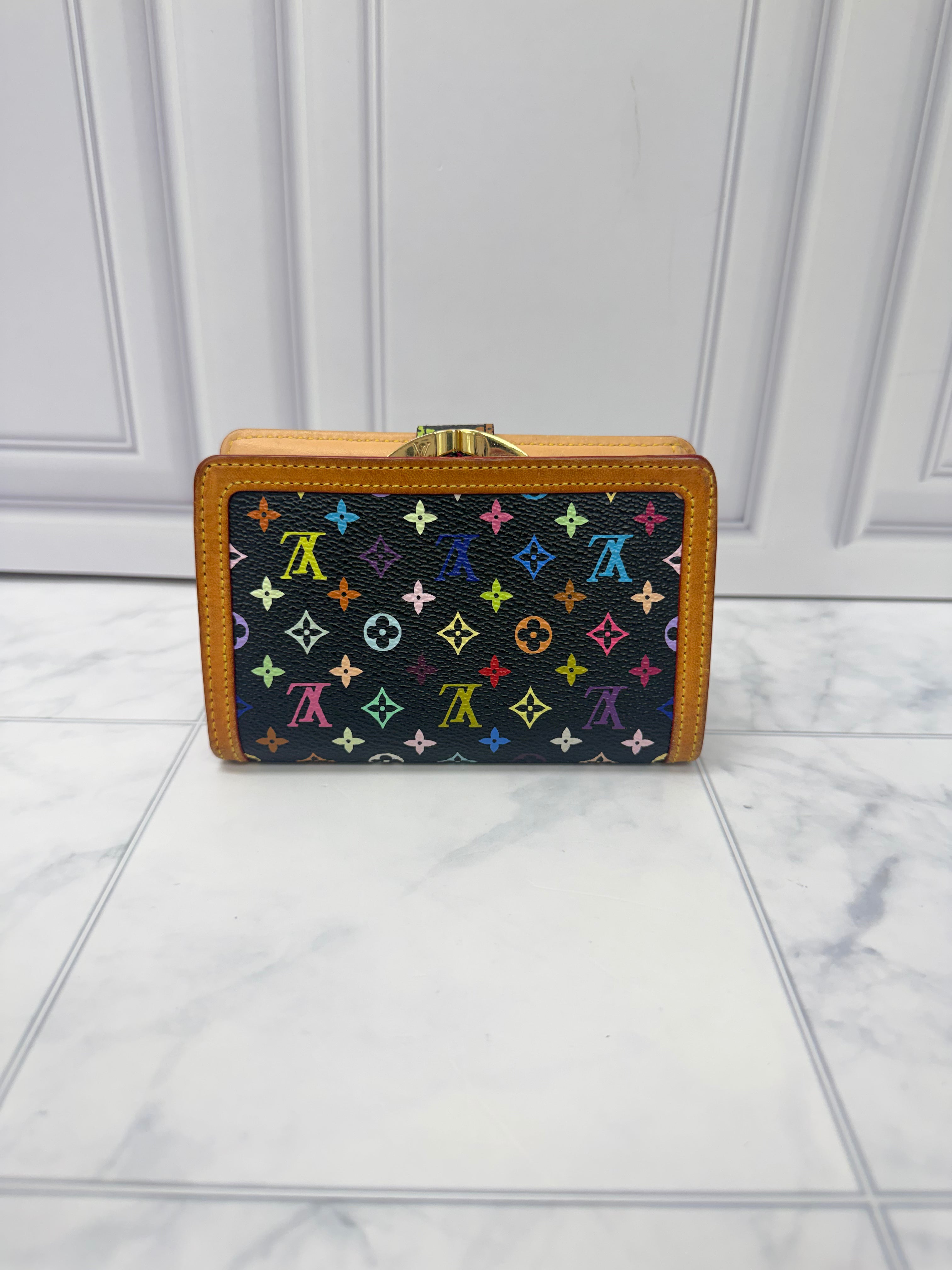 Louis Vuitton Black Multicolor Monogram French Compact Wallet