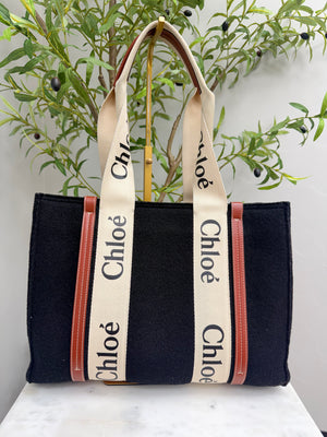 Chloe Black Wool Woody Shoulder Bag