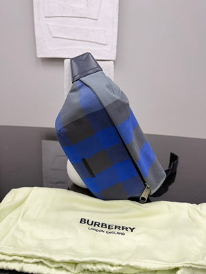 LIKE NEW Burberry Blue And Grey House Check Canvas Sonny Belt Bag