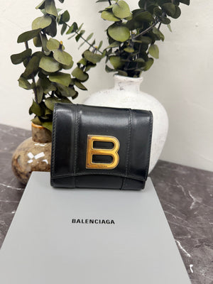 Balenciaga Black Leather Hourglass Compact Wallet