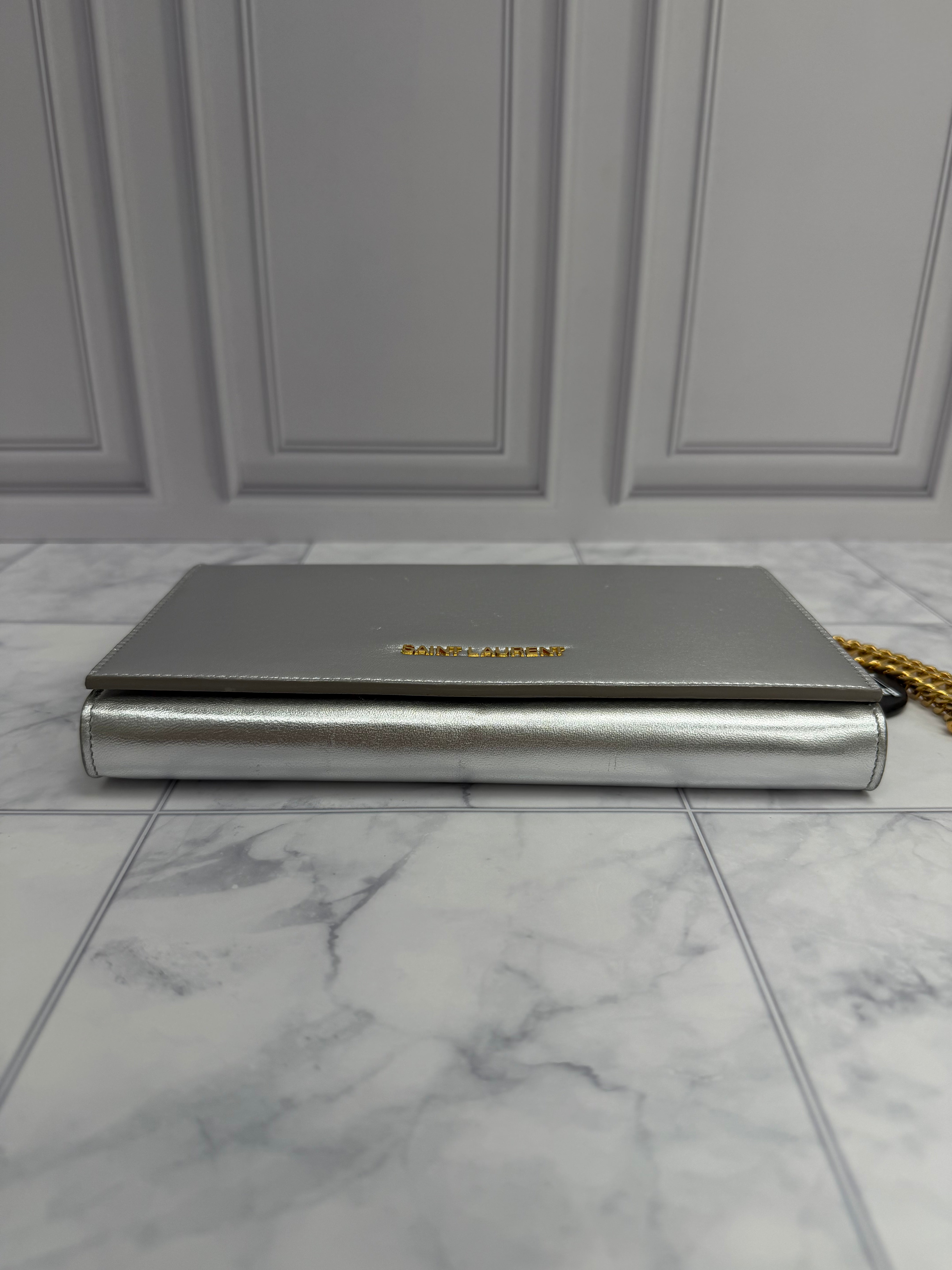 *DONS DROP* Saint Laurent YSL Metallic Silver Calfskin Chain Shoulder Bag