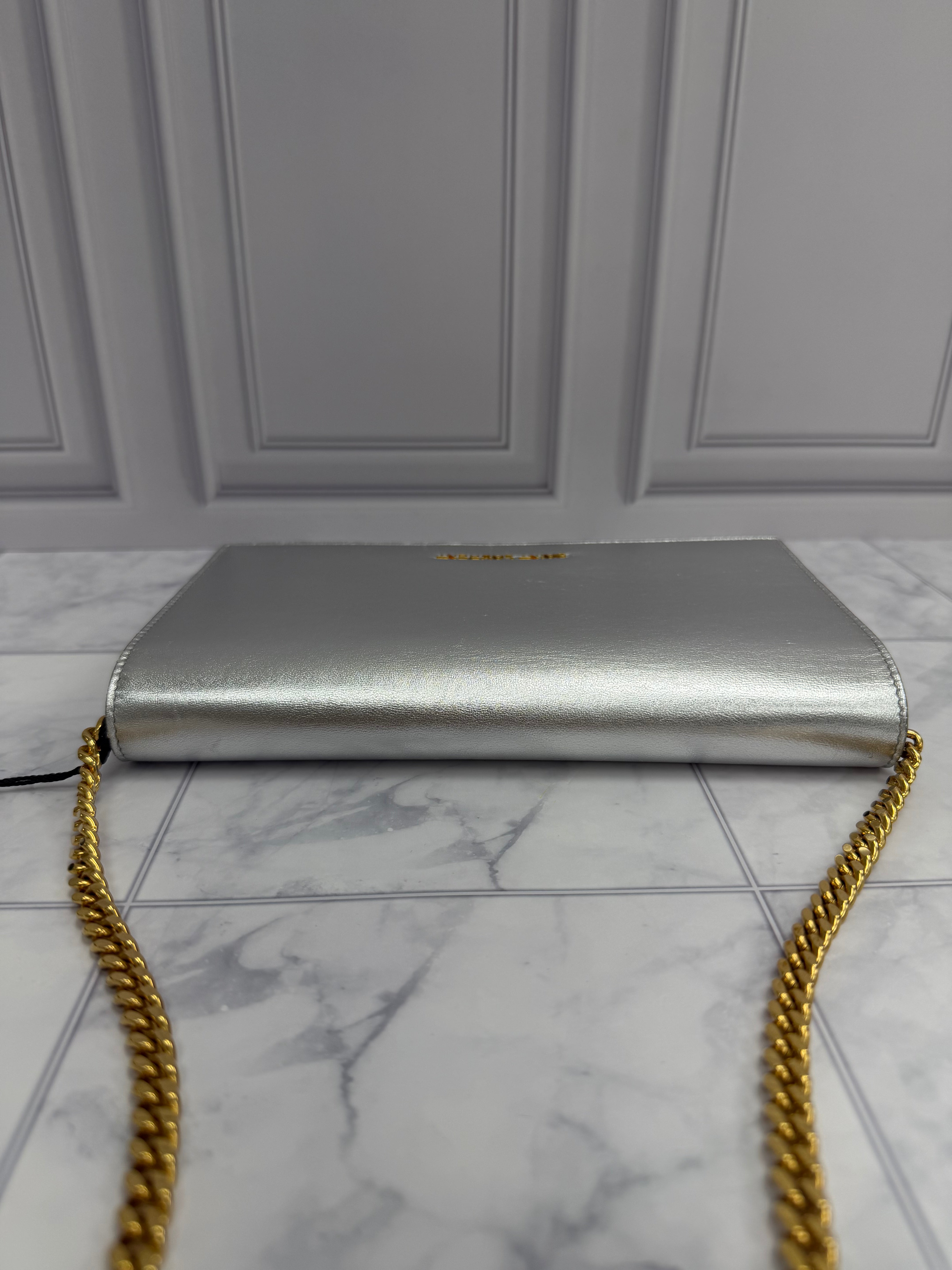 *DONS DROP* Saint Laurent YSL Metallic Silver Calfskin Chain Shoulder Bag