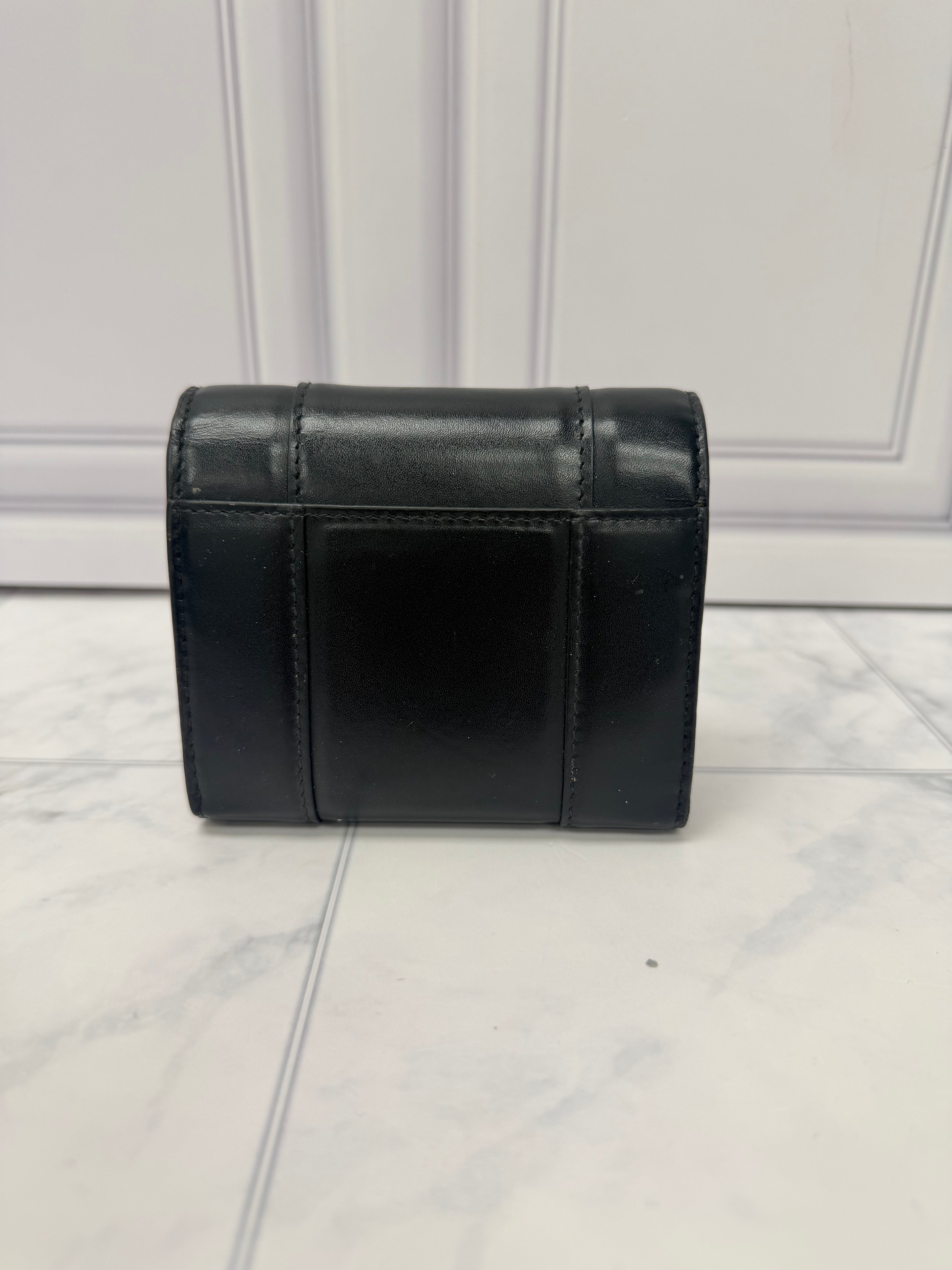 Balenciaga Black Leather Hourglass Compact Wallet