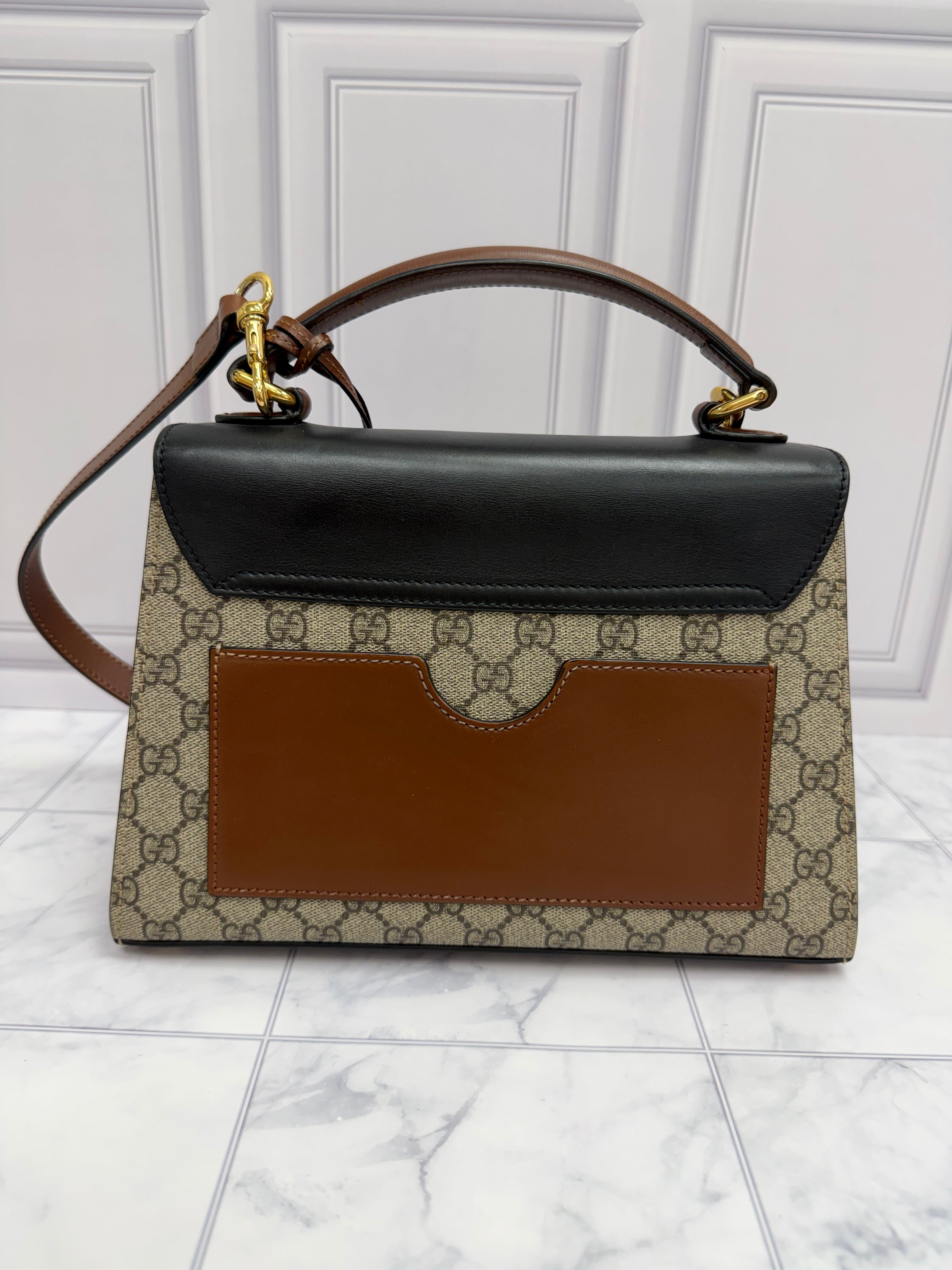 *DONS DROP* Gucci Black Leather & GG Supreme Canvas Small Padlock Two Way Bag