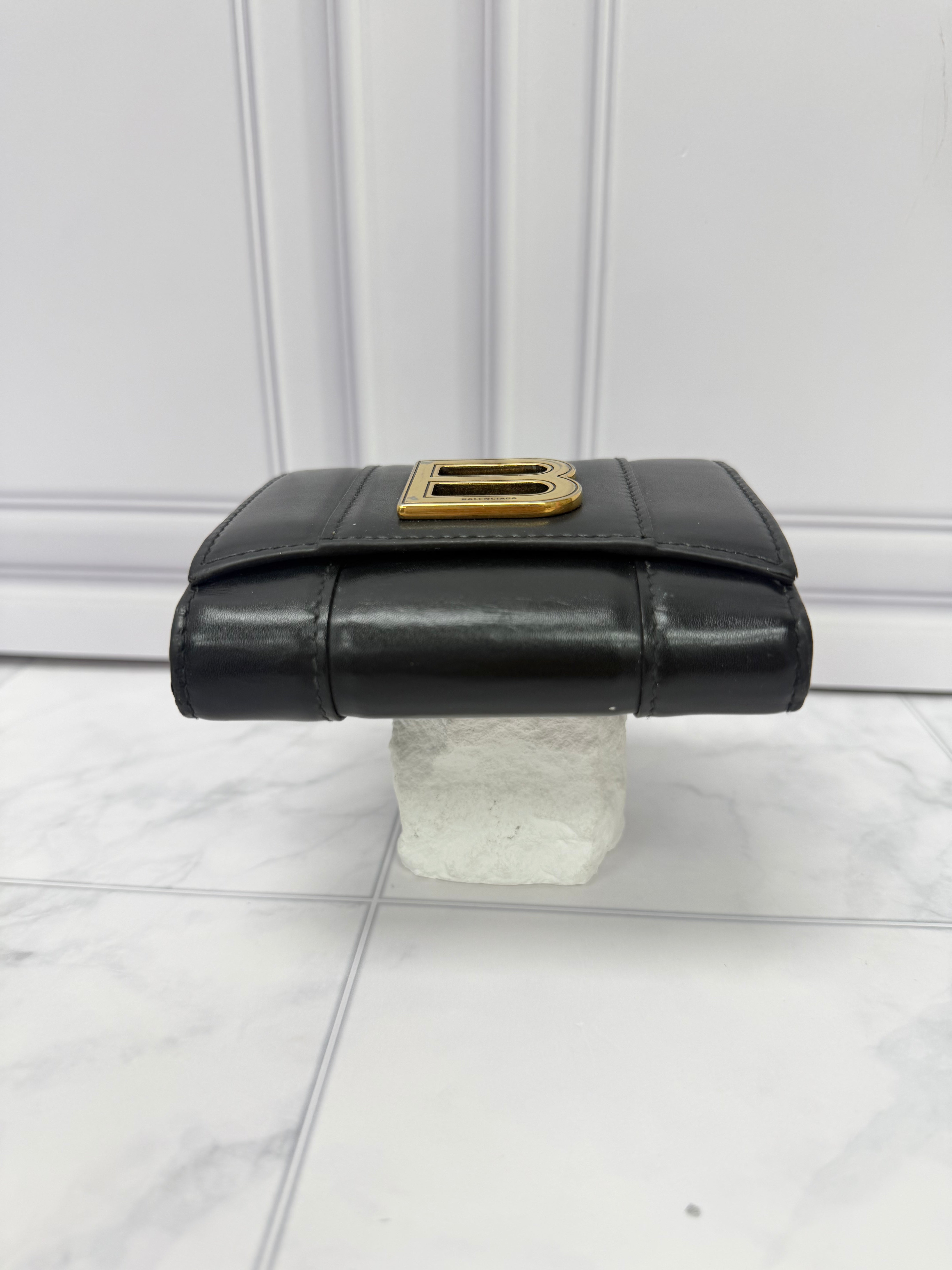 Balenciaga Black Leather Hourglass Compact Wallet
