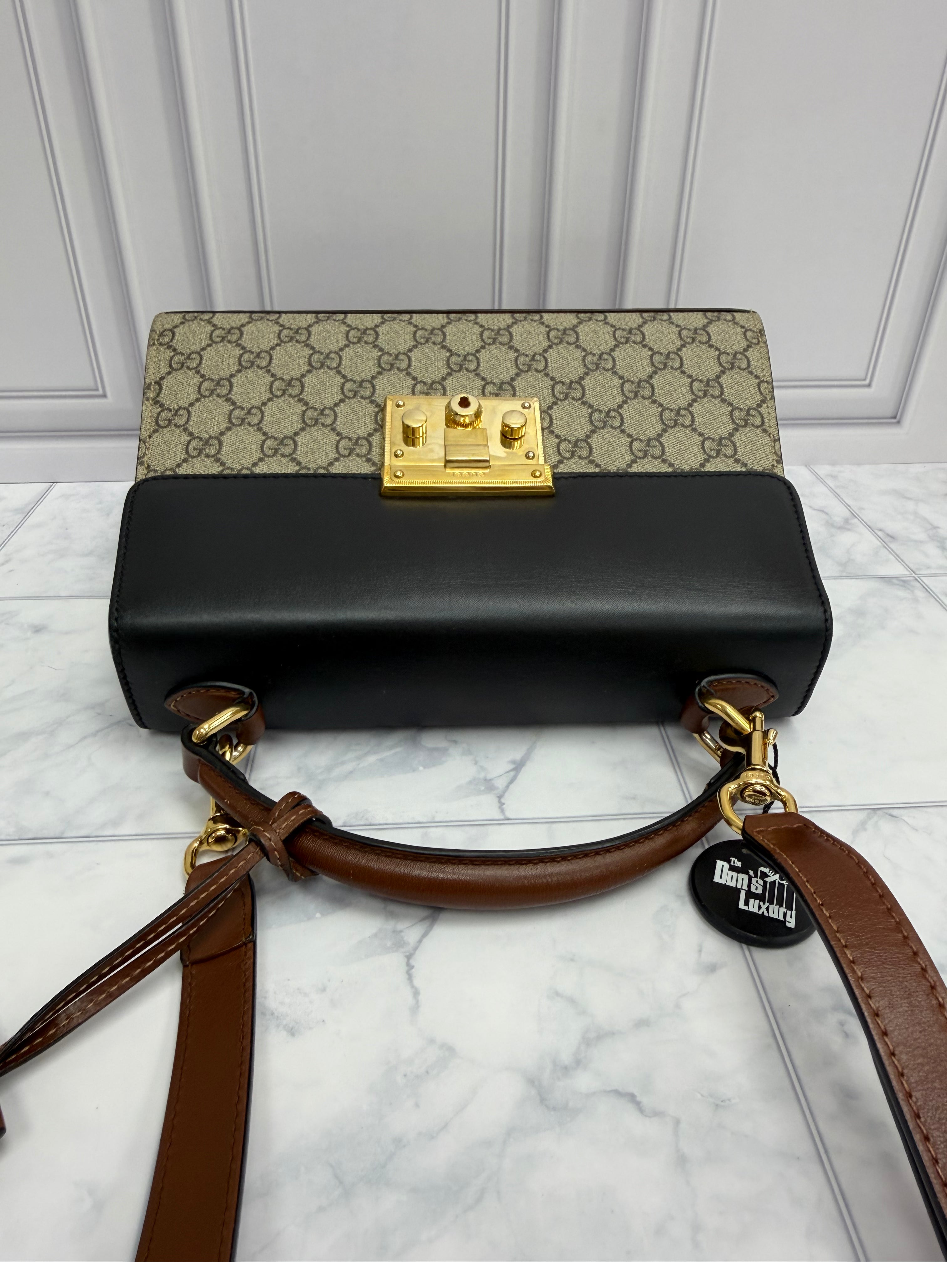 *DONS DROP* Gucci Black Leather & GG Supreme Canvas Small Padlock Two Way Bag