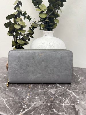 Celine Grey Grained Leather Zippy Wallet