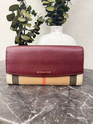 Burberry Burgundy Nova Check Canvas Flap Wallet
