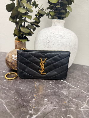 Saint Laurent YSL Black Lambskin Leather Key Cles