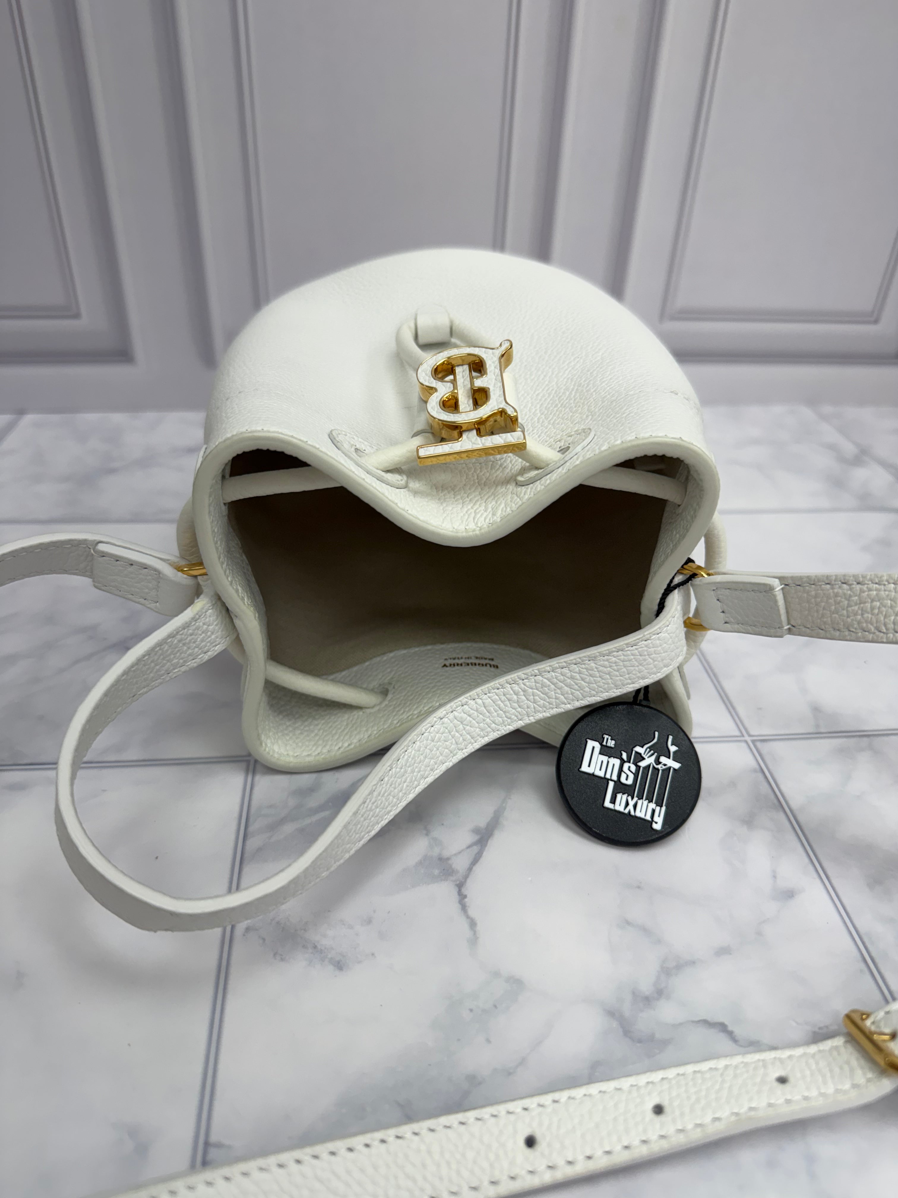 *DONS DROP* Burberry White Leather Mini TB Drawstring Bucket Crossbody