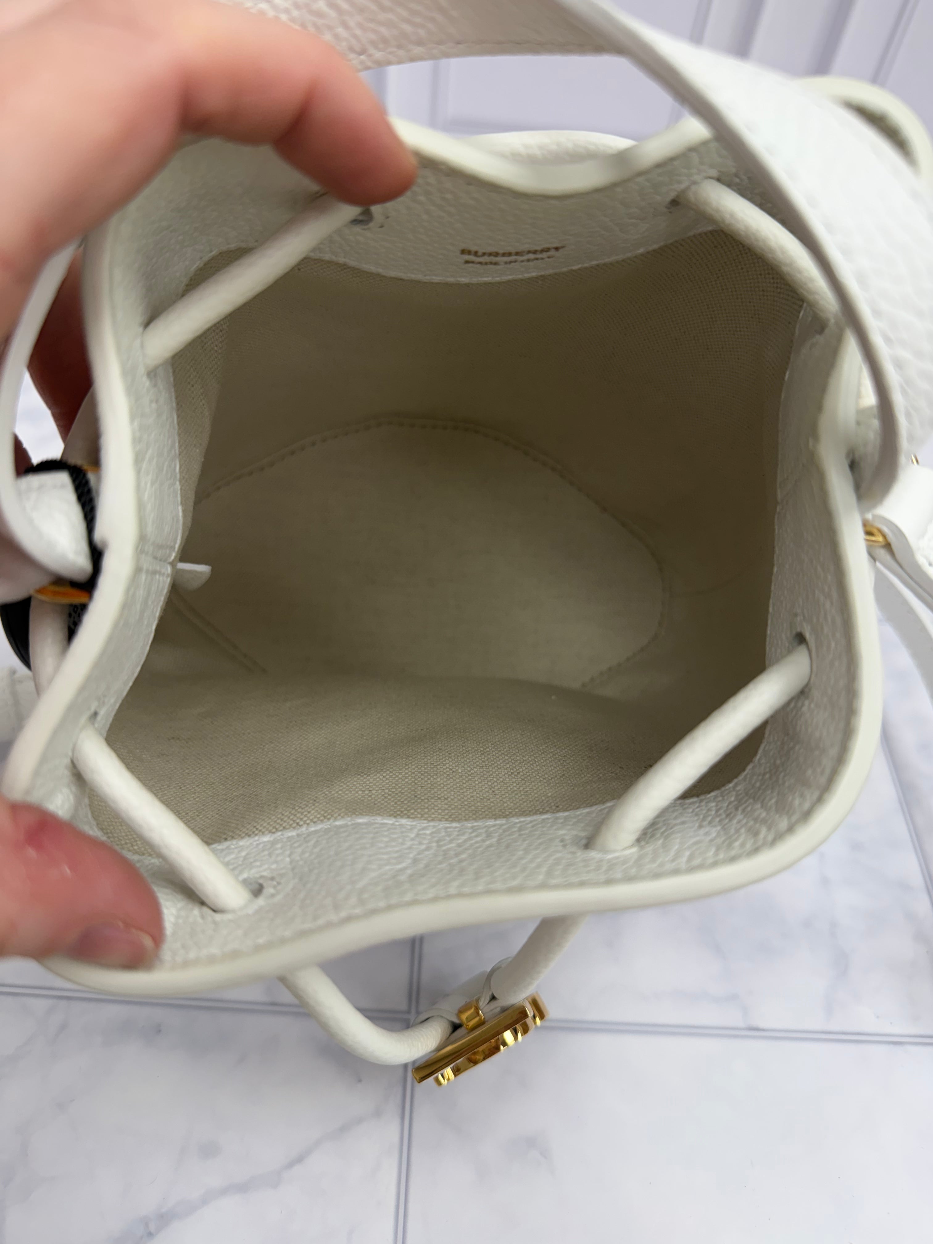 *DONS DROP* Burberry White Leather Mini TB Drawstring Bucket Crossbody