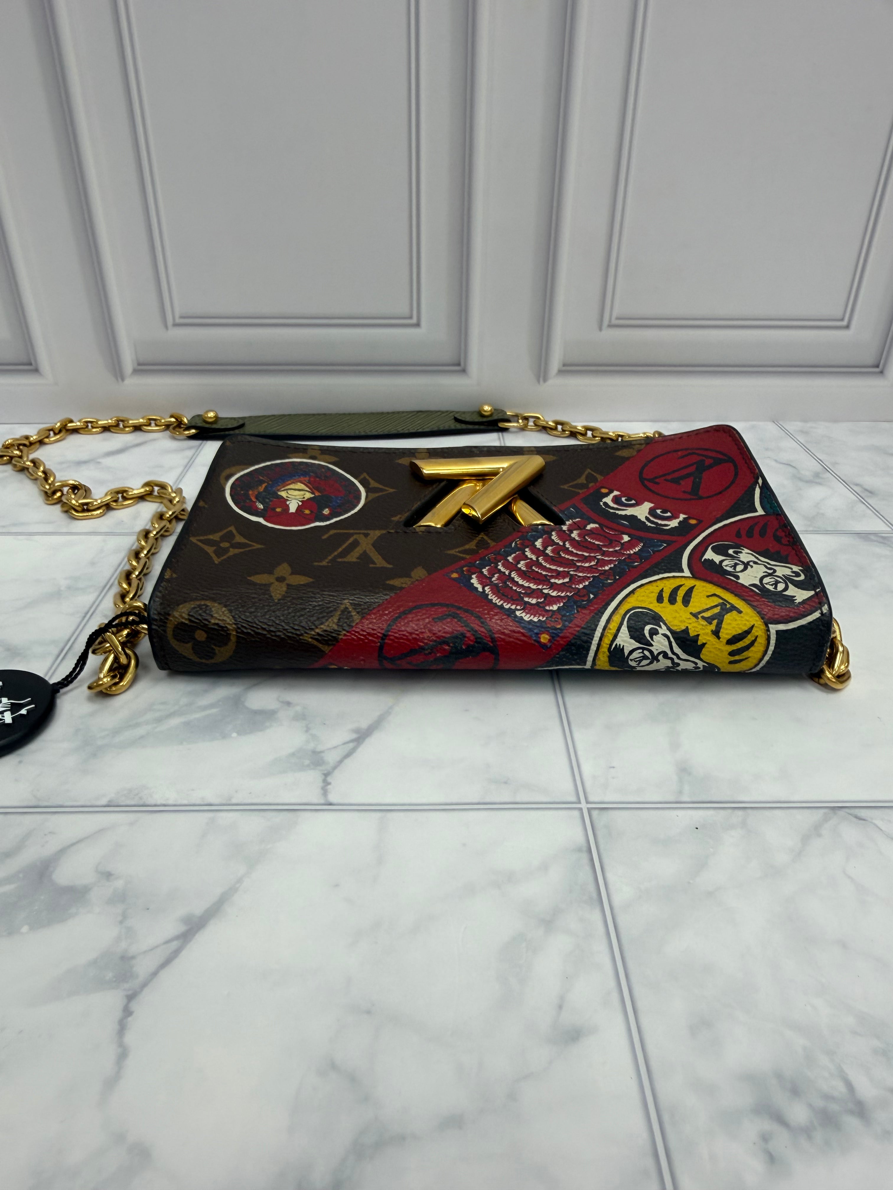 *DONS DROP* Louis Vuitton Monogram & Green Epi Leather Kabuki Sticker Twist Wallet on a Chain