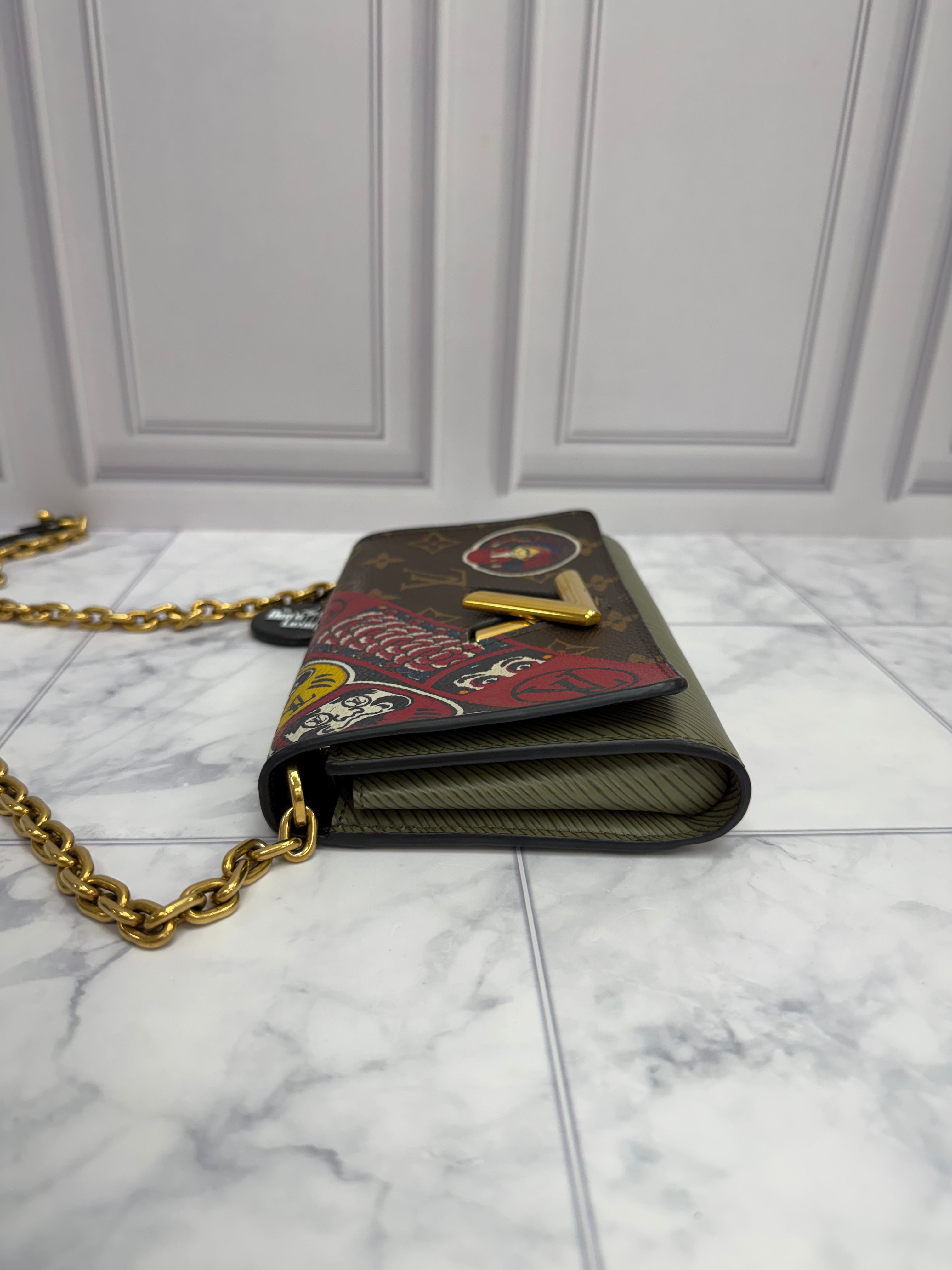 *DONS DROP* Louis Vuitton Monogram & Green Epi Leather Kabuki Sticker Twist Wallet on a Chain