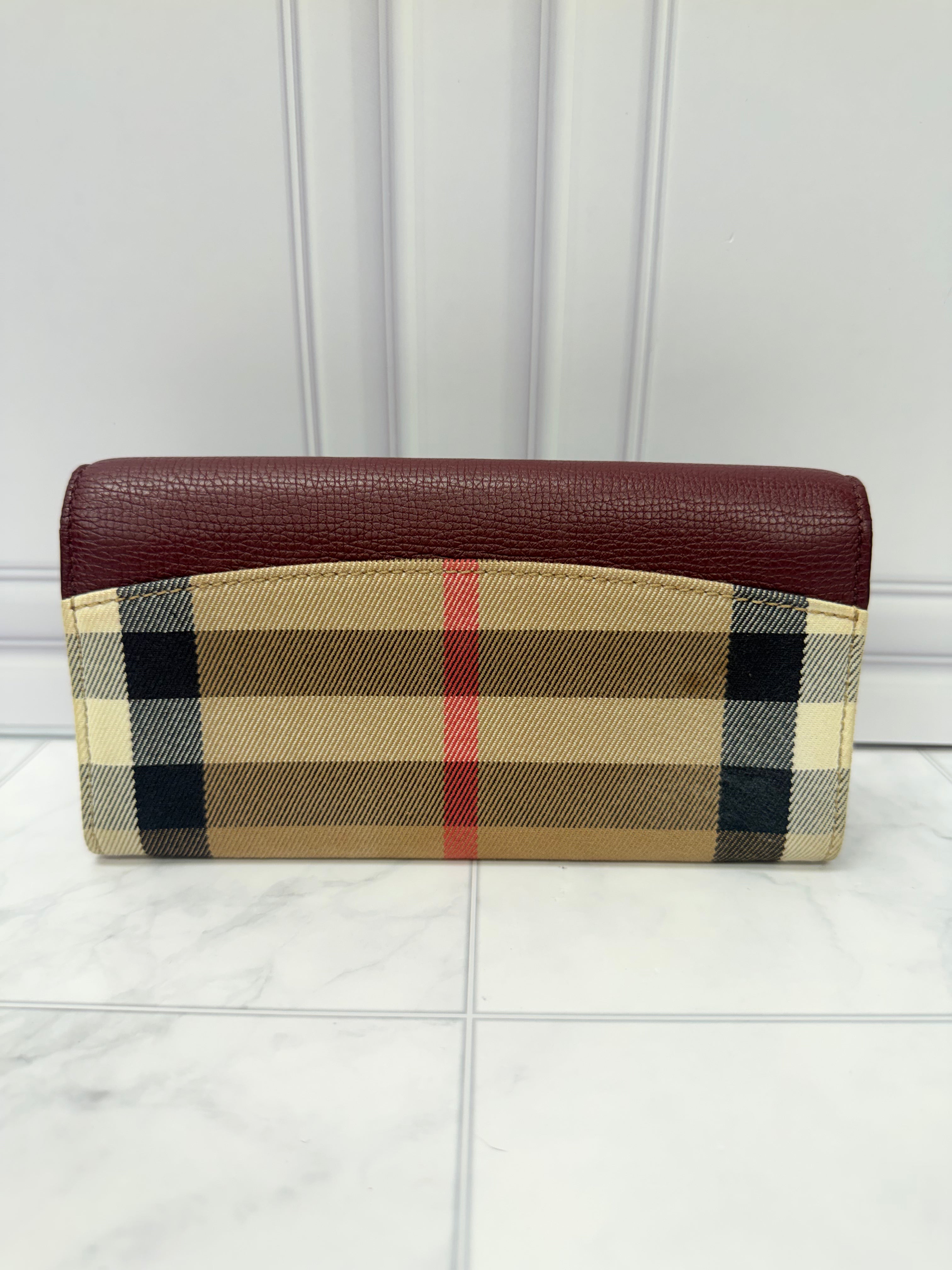 Burberry Burgundy Nova Check Canvas Flap Wallet